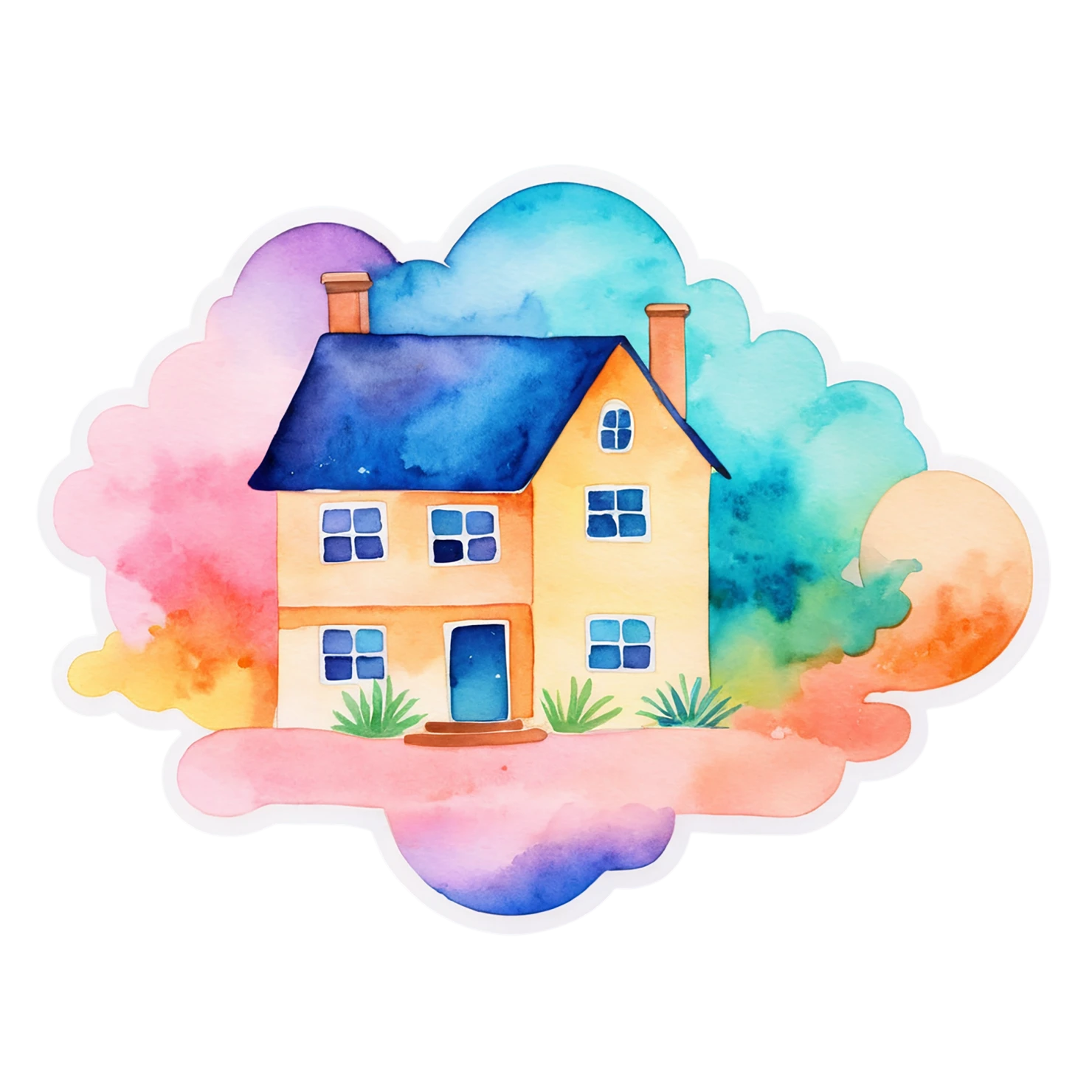 House watercolor sticker isolated on transparent background #19297