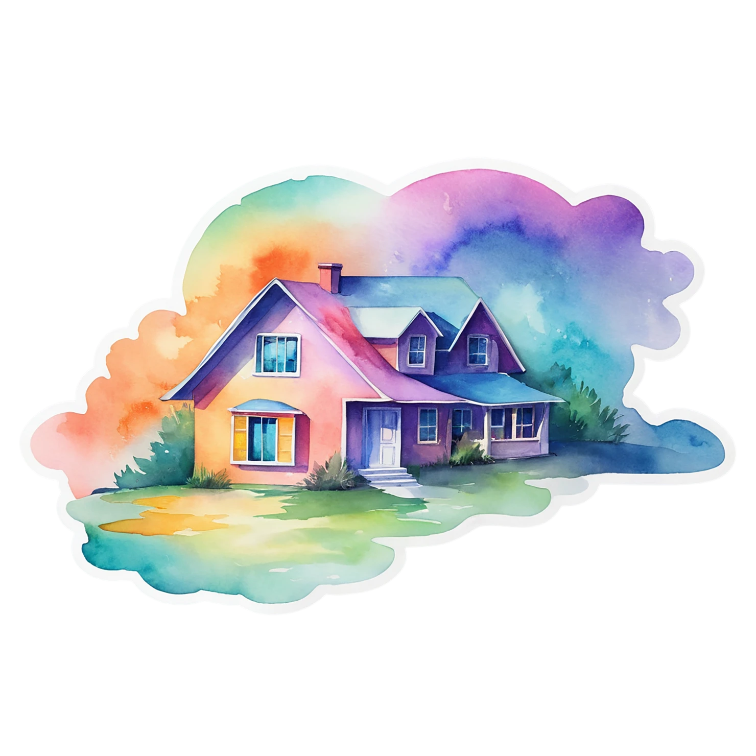 House watercolor sticker isolated on transparent background #19300