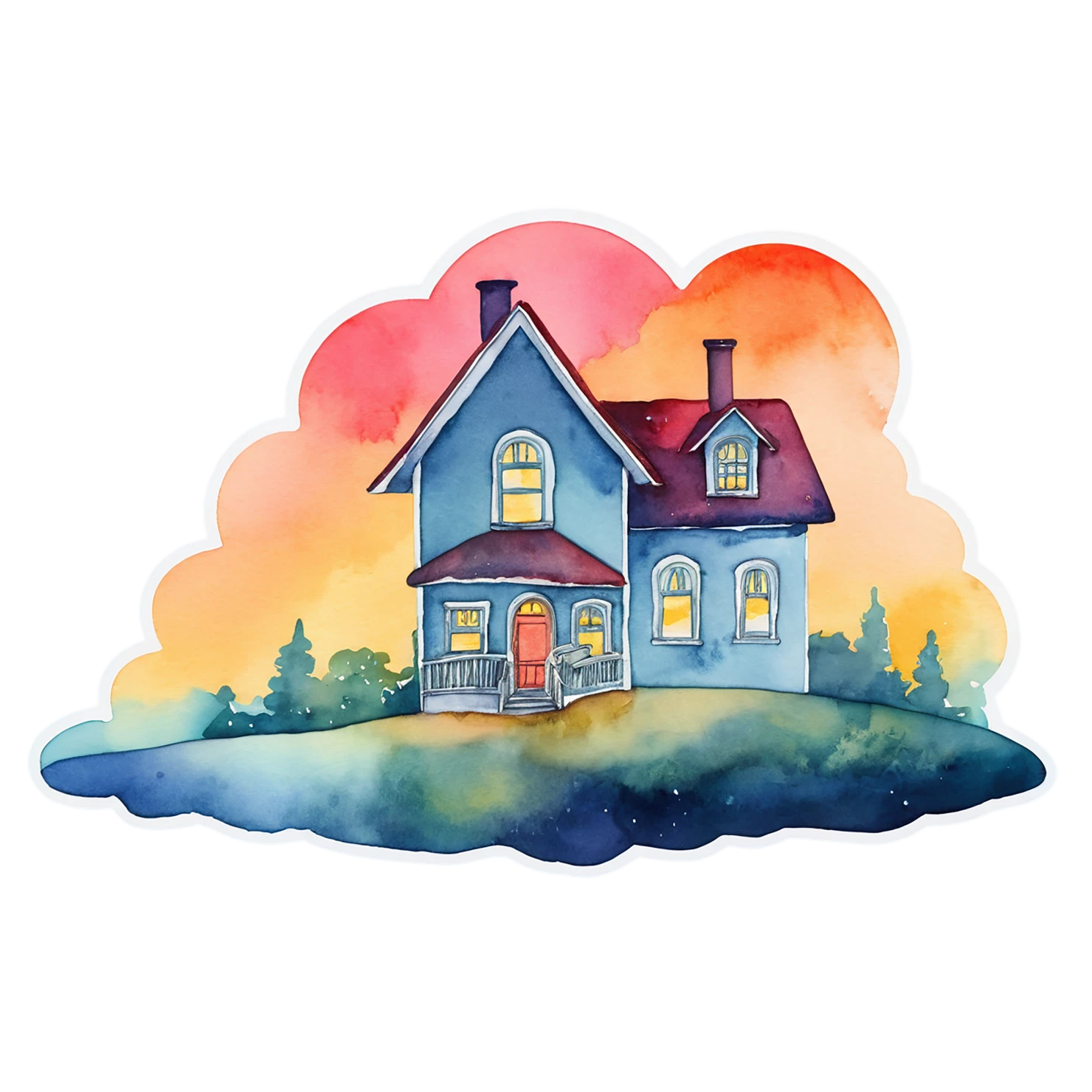 House watercolor sticker isolated on transparent background #19303