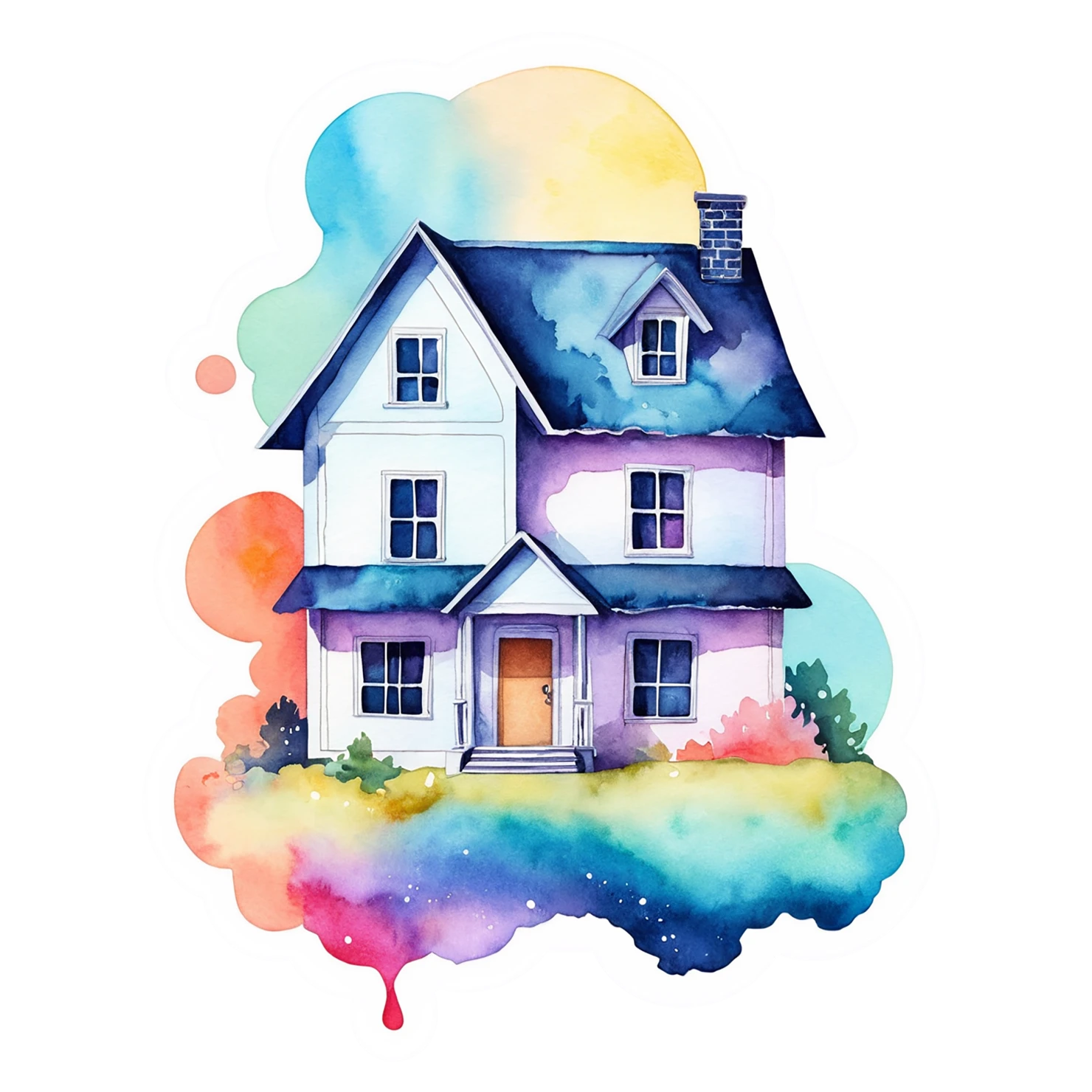 House watercolor sticker isolated on transparent background #19306