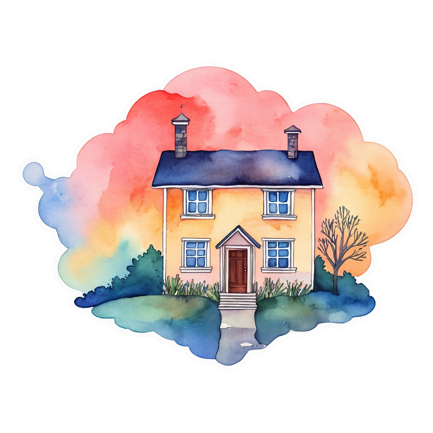 House watercolor sticker isolated on transparent background #19310