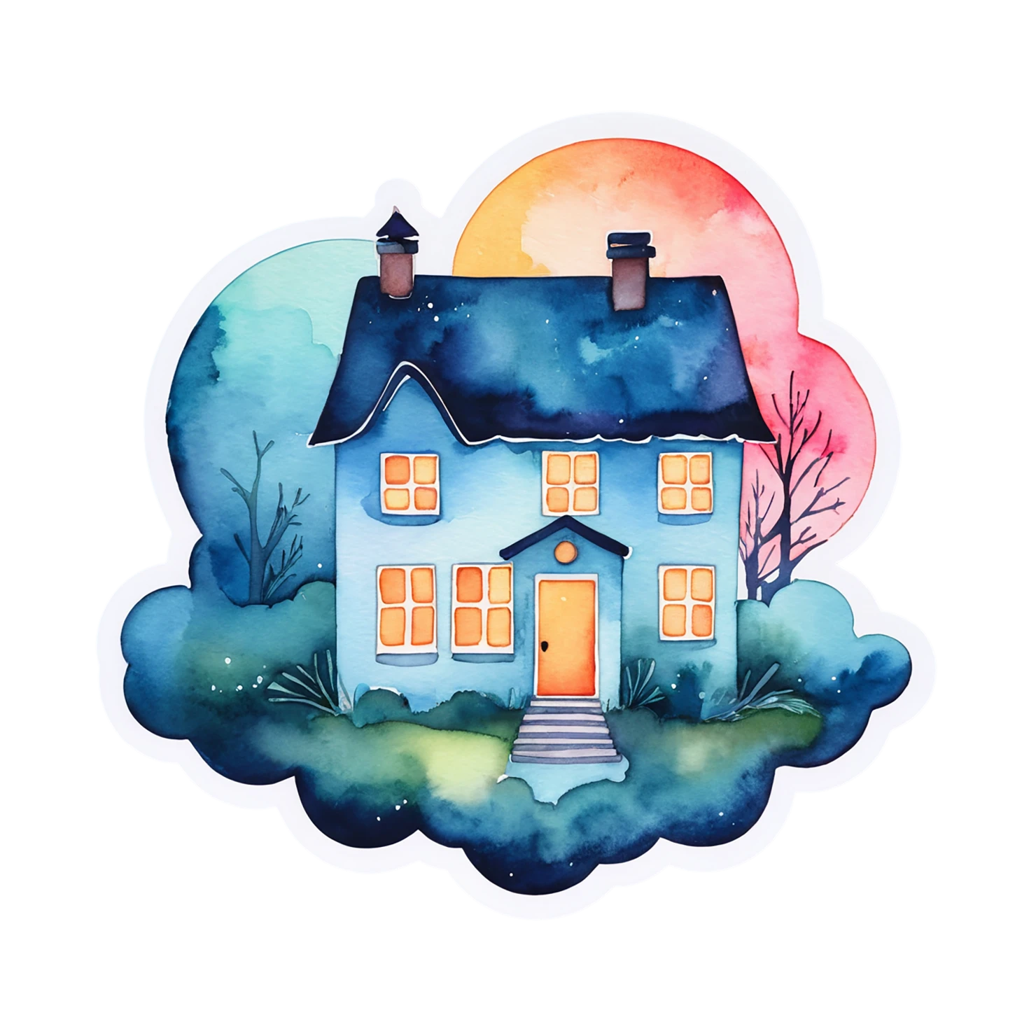 House watercolor sticker isolated on transparent background #19312