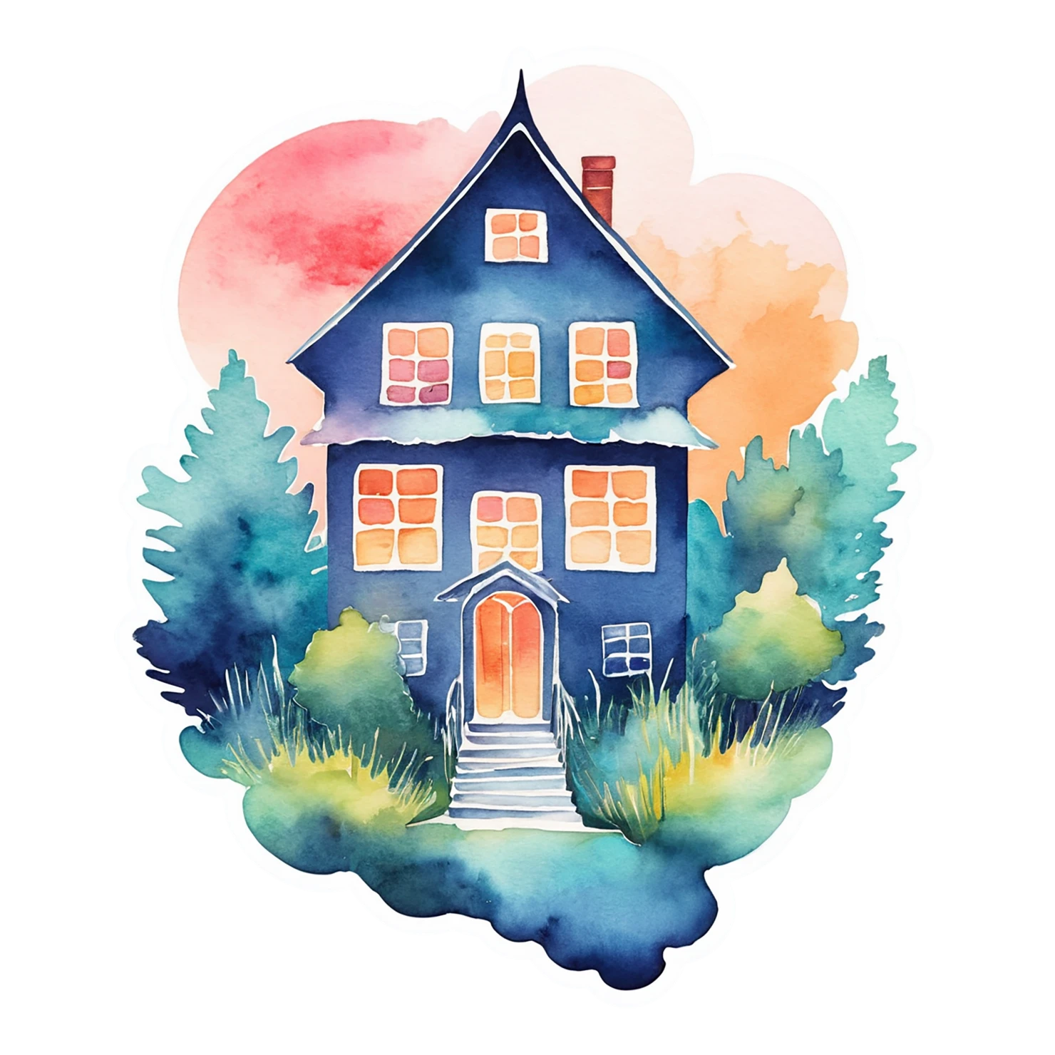 House watercolor sticker isolated on transparent background #19314