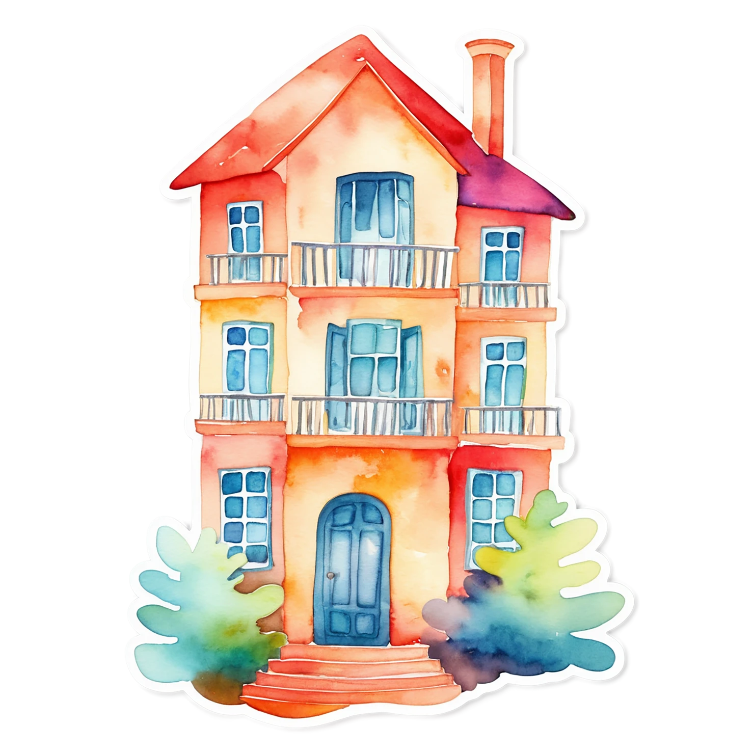 House watercolor sticker isolated on transparent background #19323