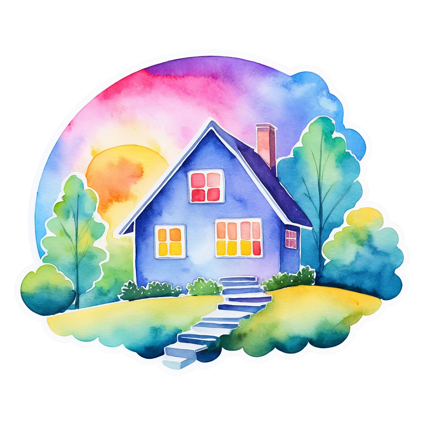 House watercolor sticker isolated on transparent background #19326