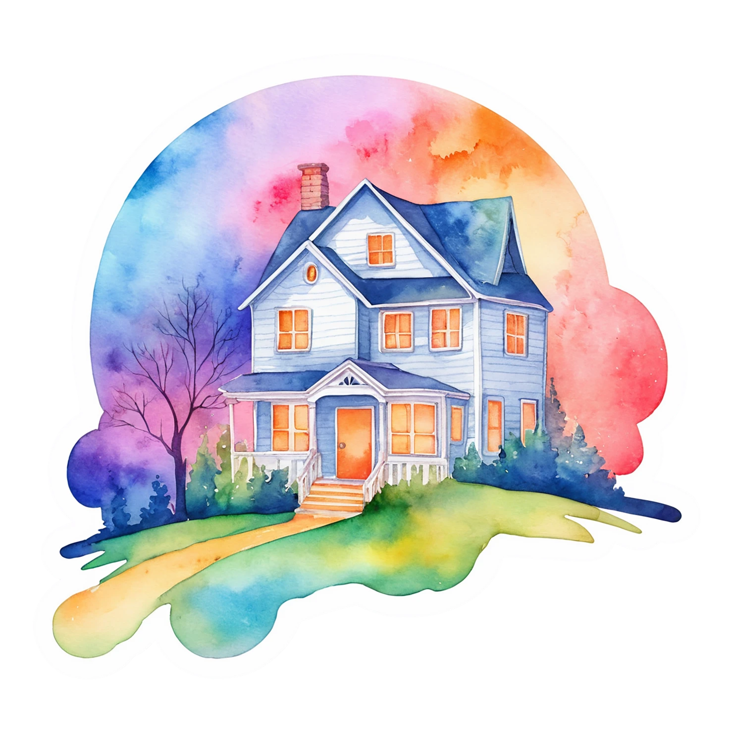 House watercolor sticker isolated on transparent background #19342