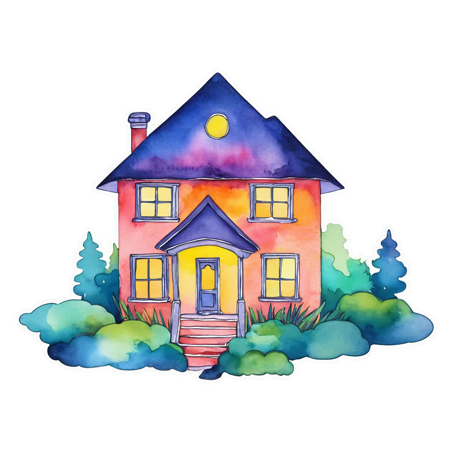 House watercolor sticker isolated on transparent background #19343