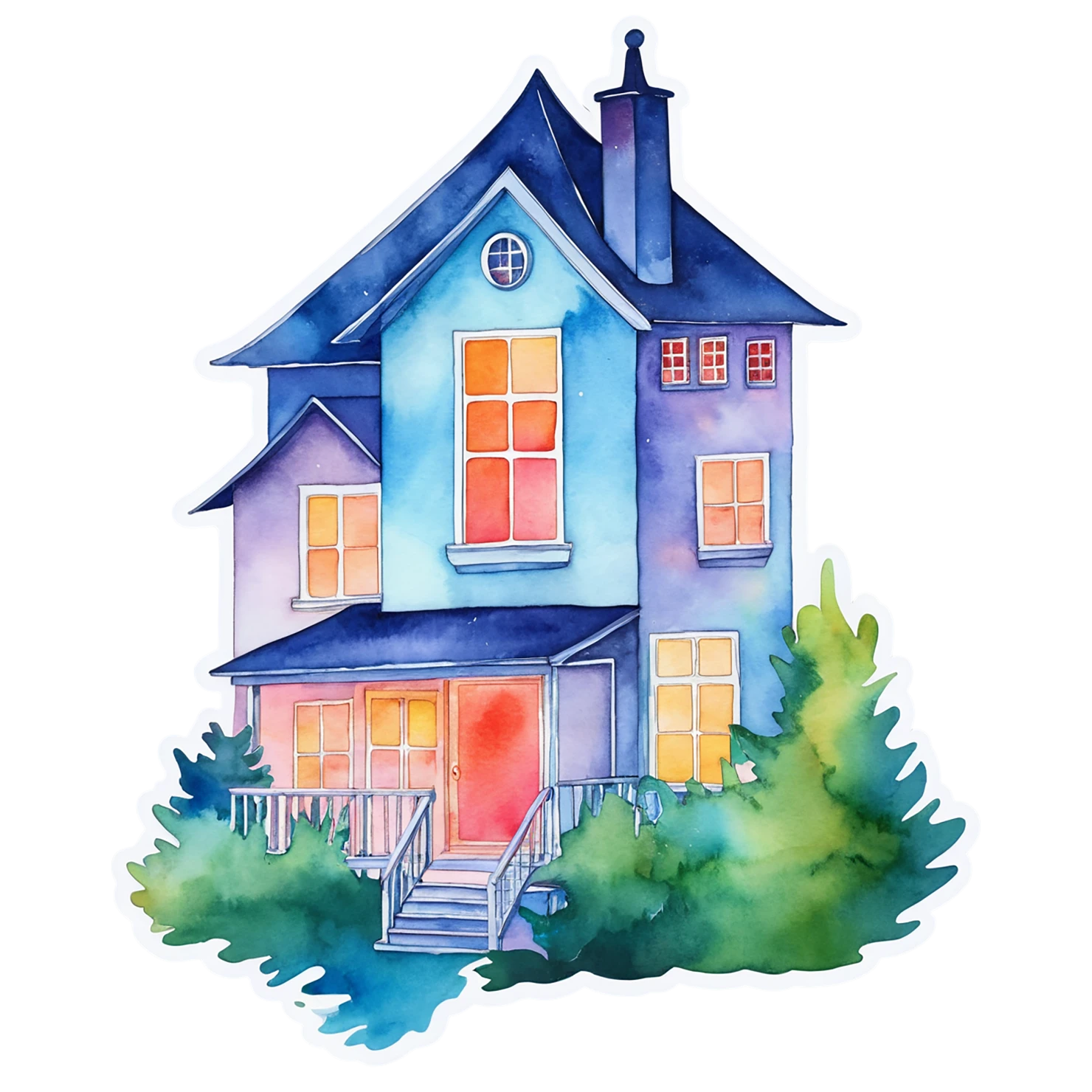 House watercolor sticker isolated on transparent background #19344