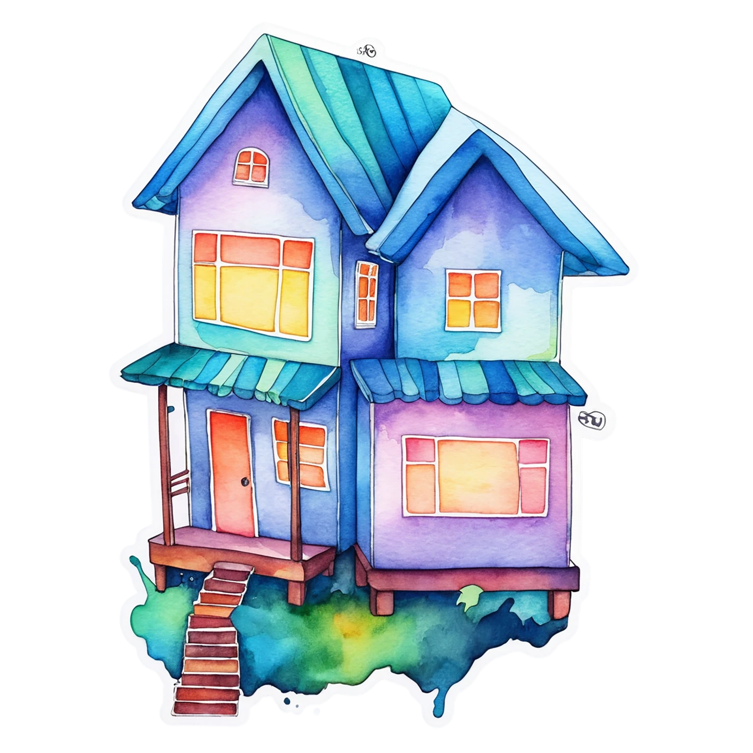 House watercolor sticker isolated on transparent background #19346