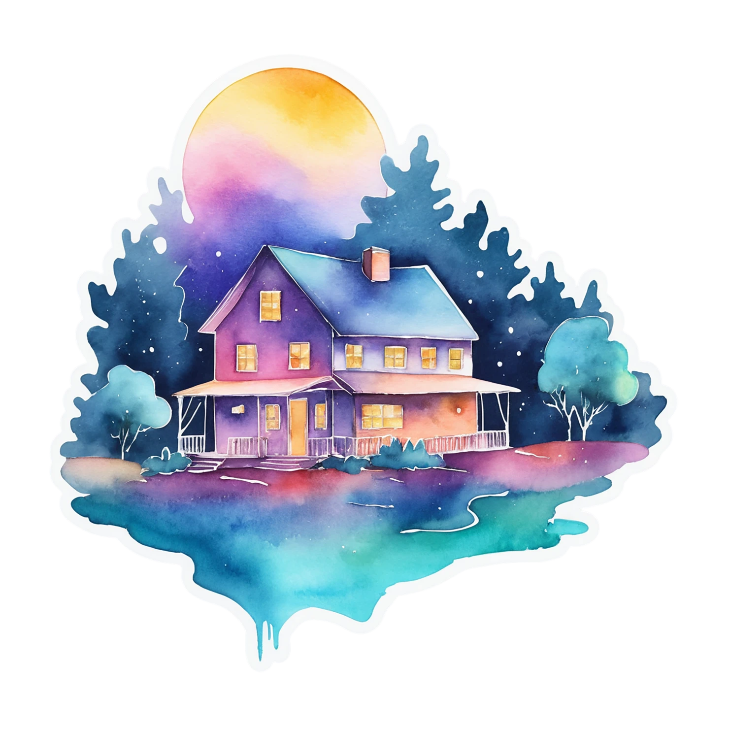 House watercolor sticker isolated on transparent background #19348