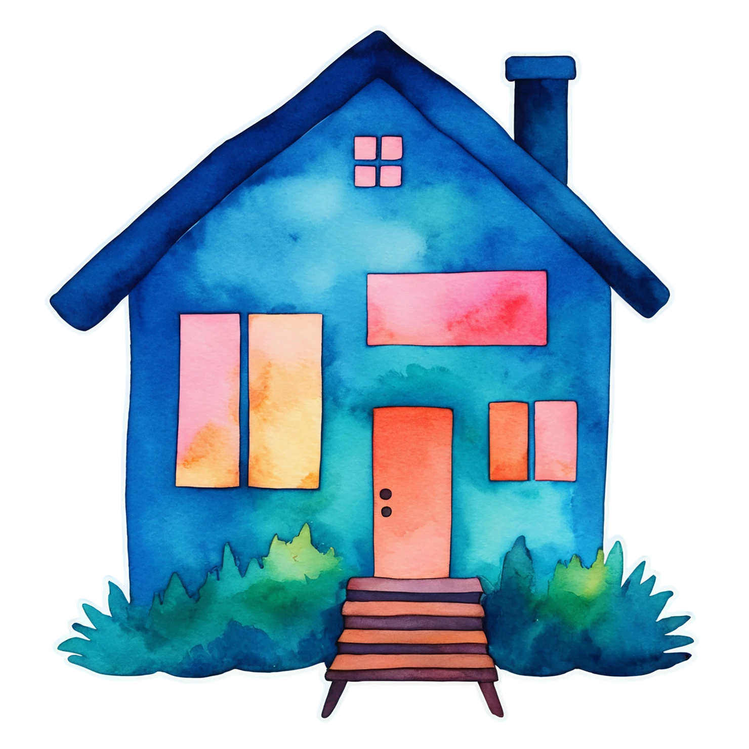 House watercolor sticker isolated on transparent background #19352
