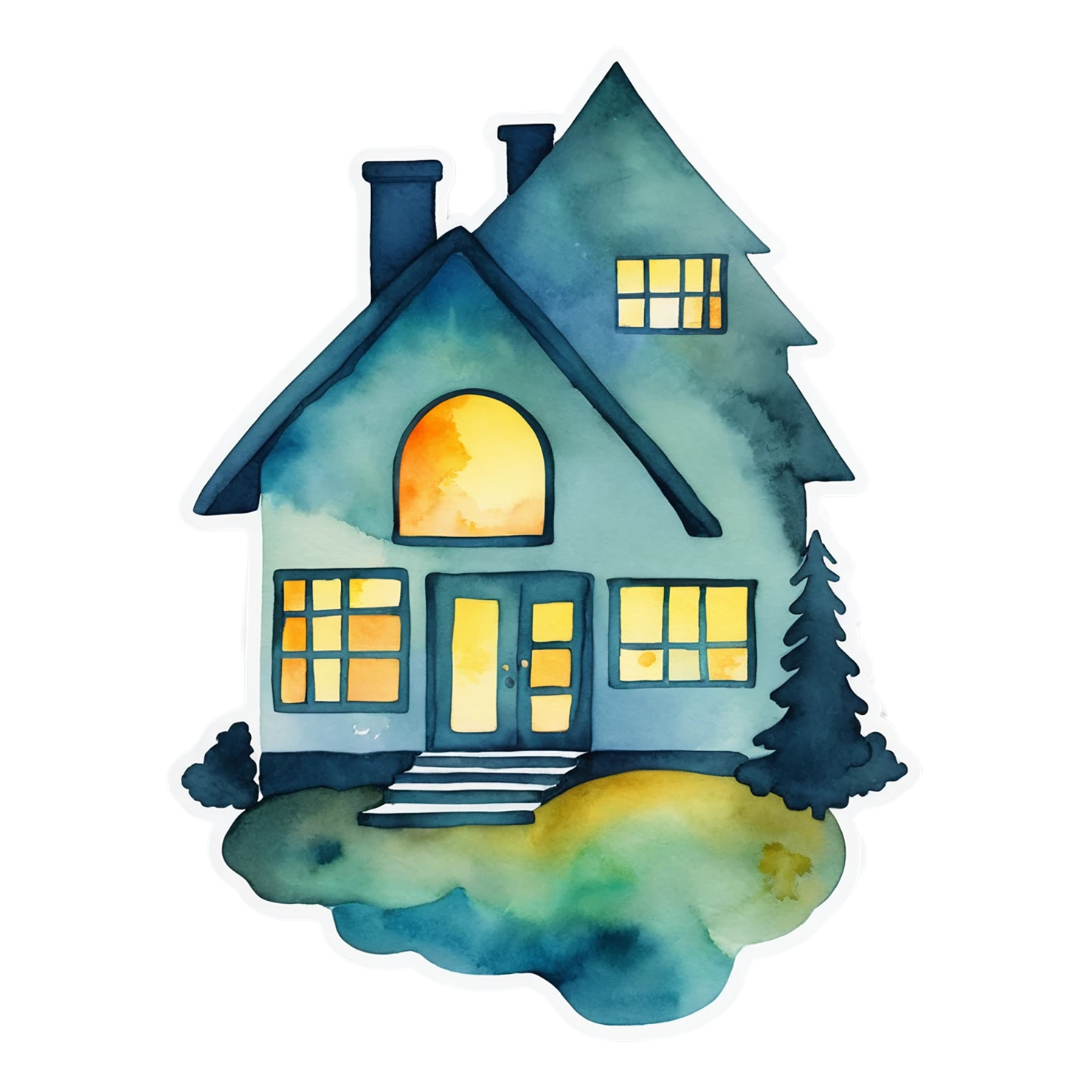House watercolor sticker isolated on transparent background #19353