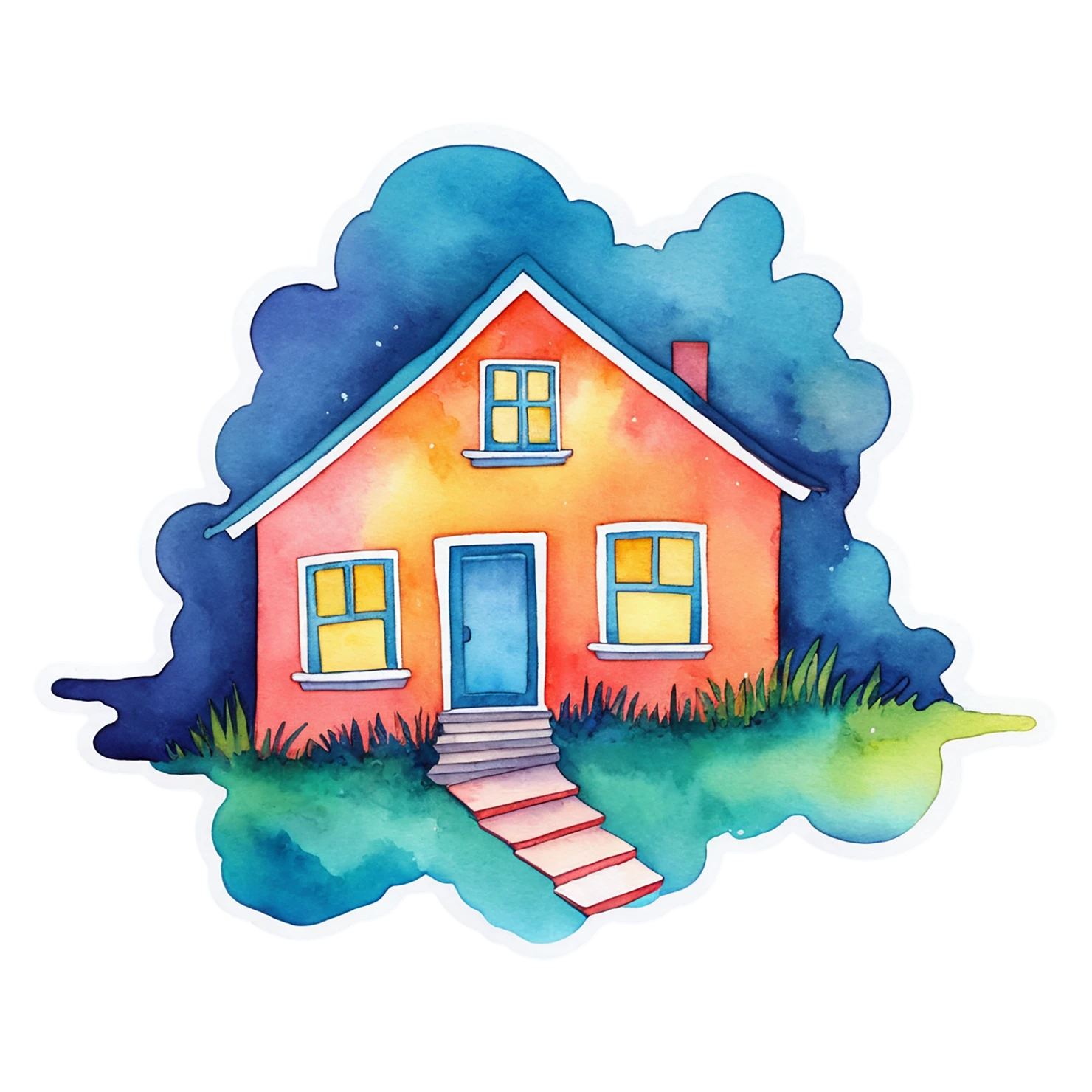 House watercolor sticker isolated on transparent background #19365