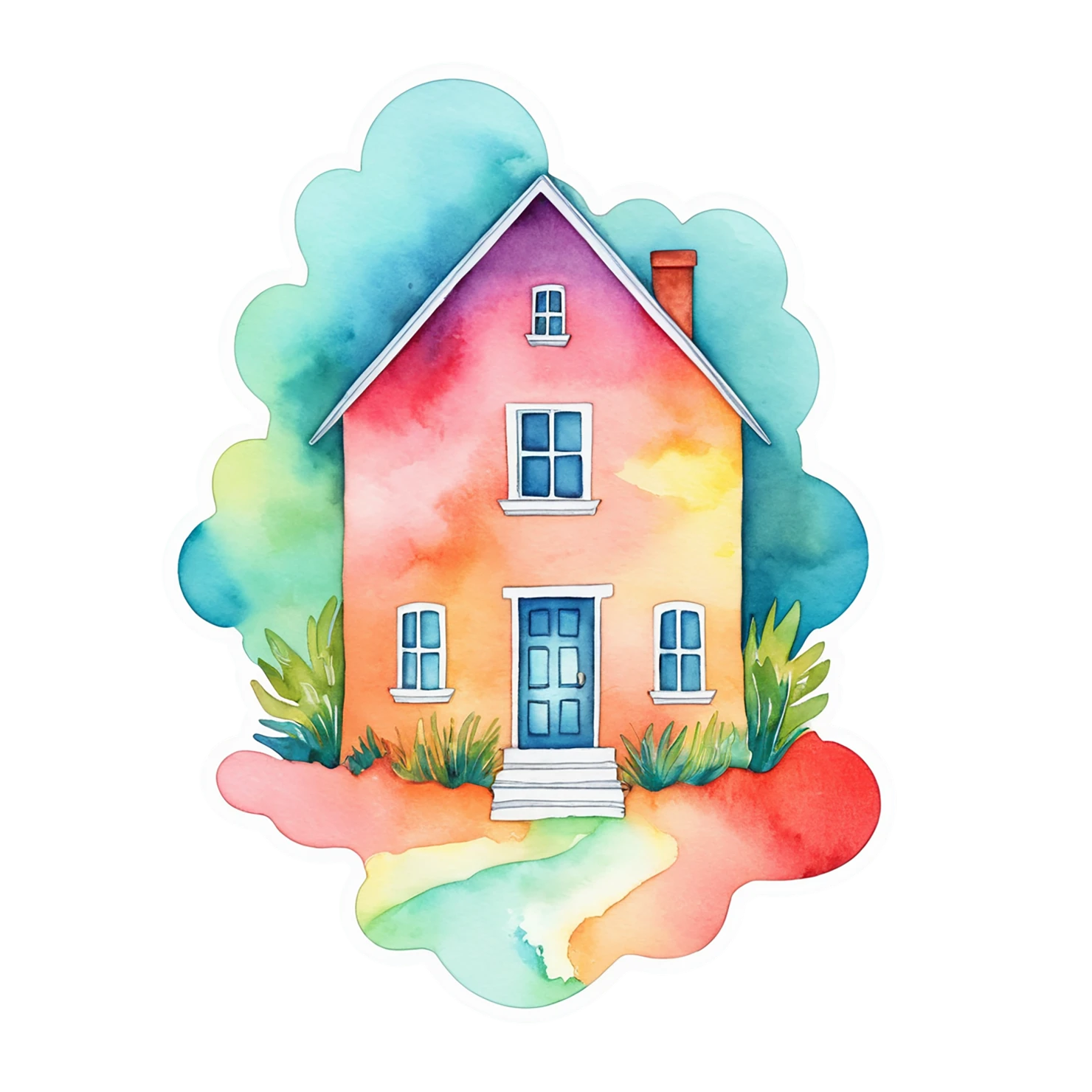 House watercolor sticker isolated on transparent background #19368
