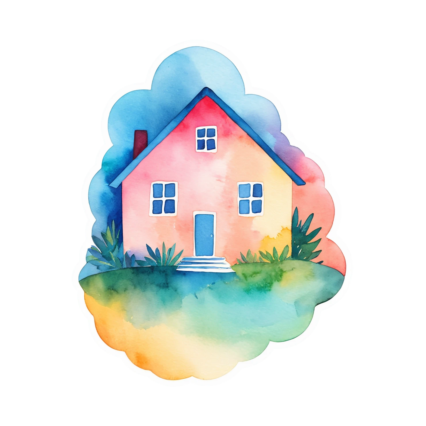 House watercolor sticker isolated on transparent background #19369