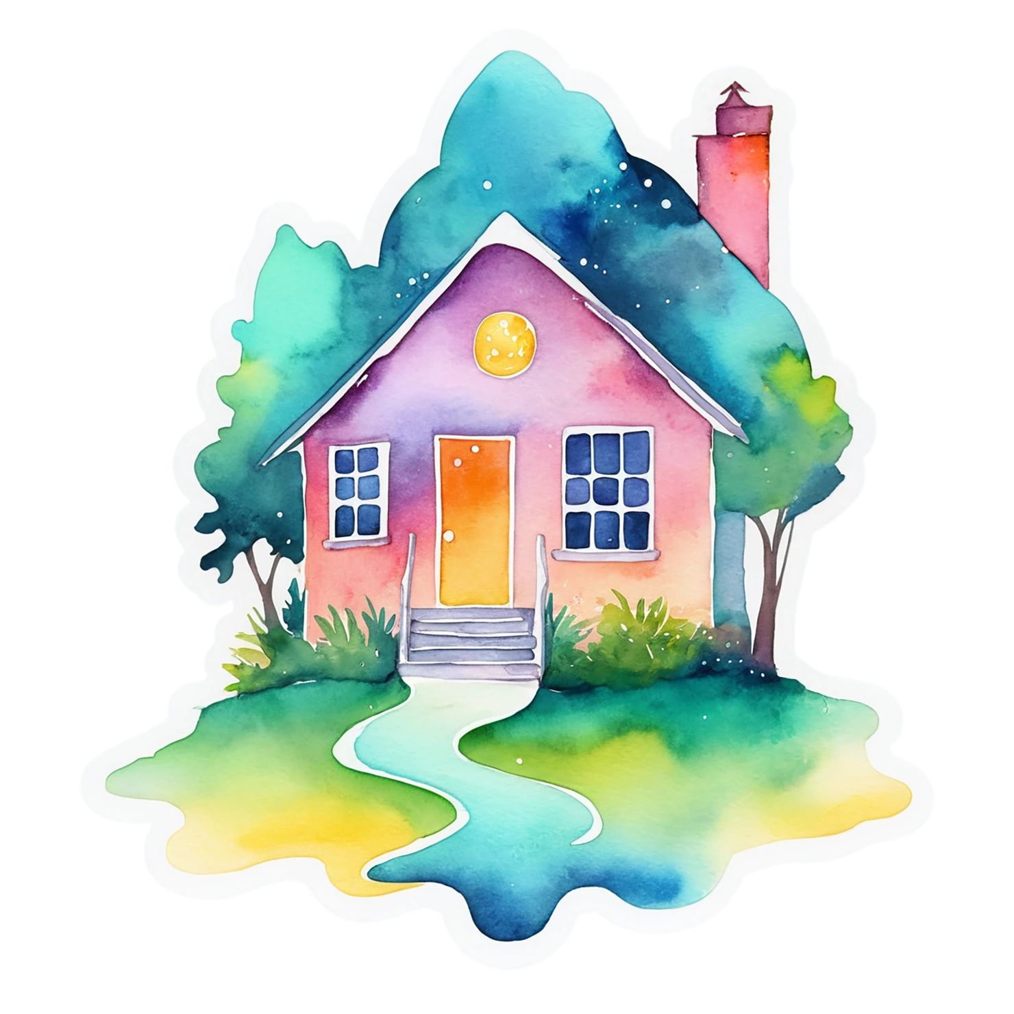 House watercolor sticker isolated on transparent background #19379