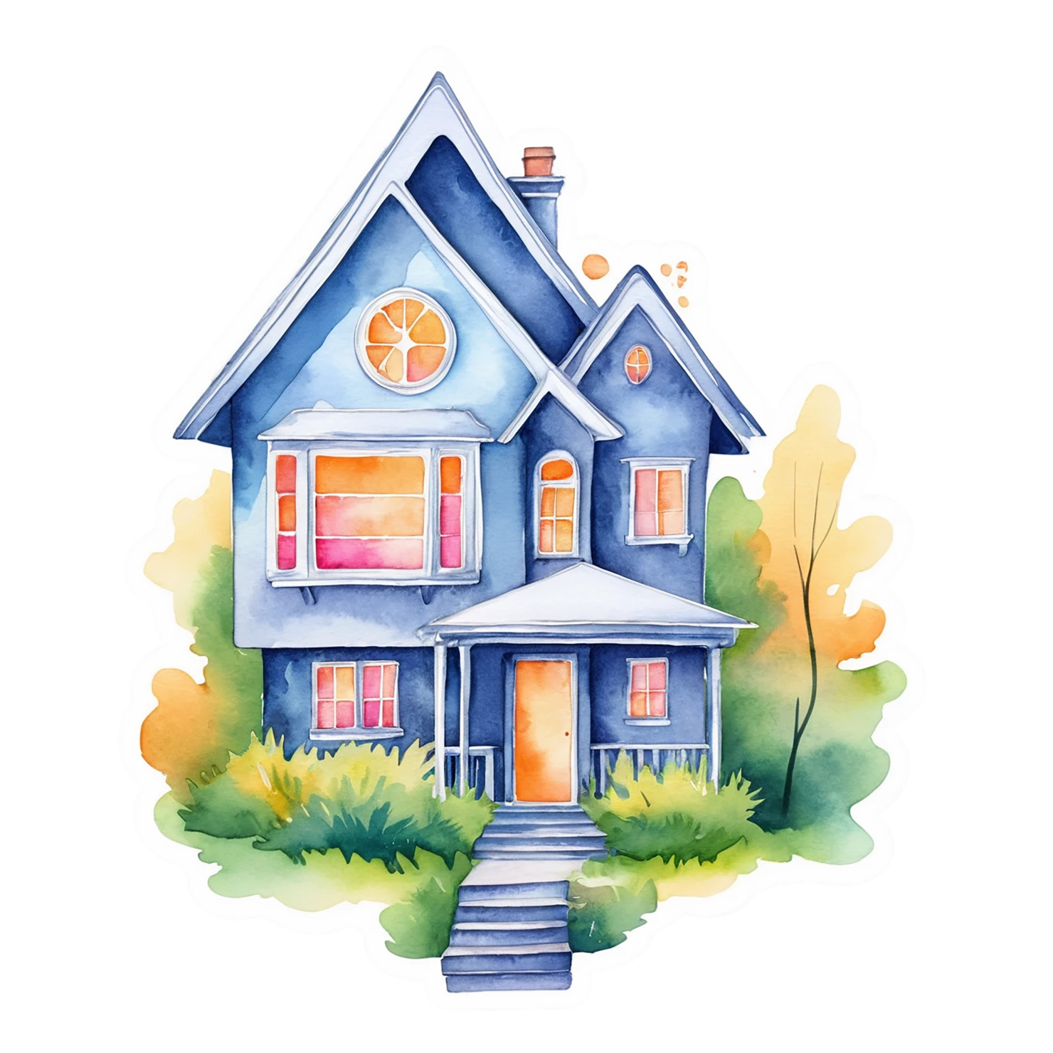 House watercolor sticker isolated on transparent background #19380