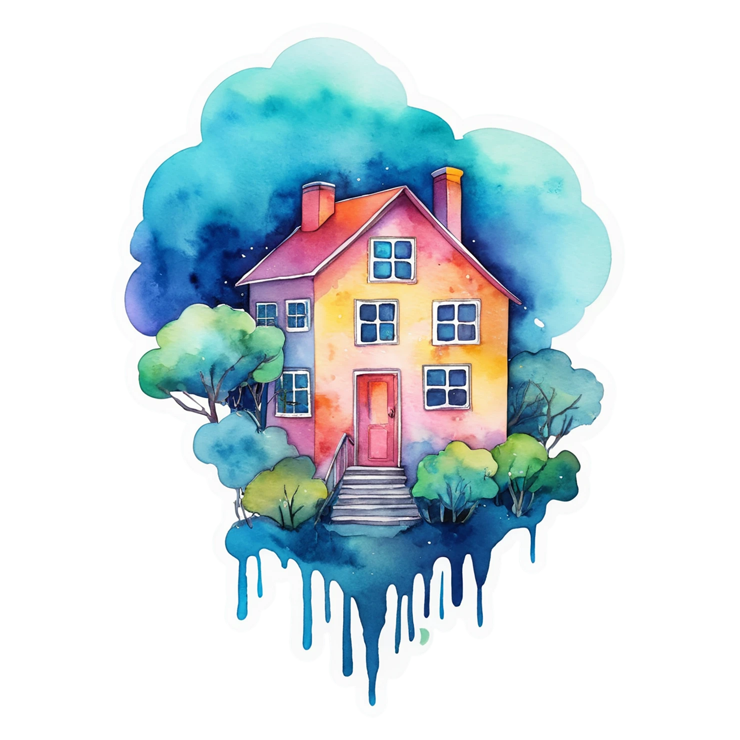 House watercolor sticker isolated on transparent background #19386