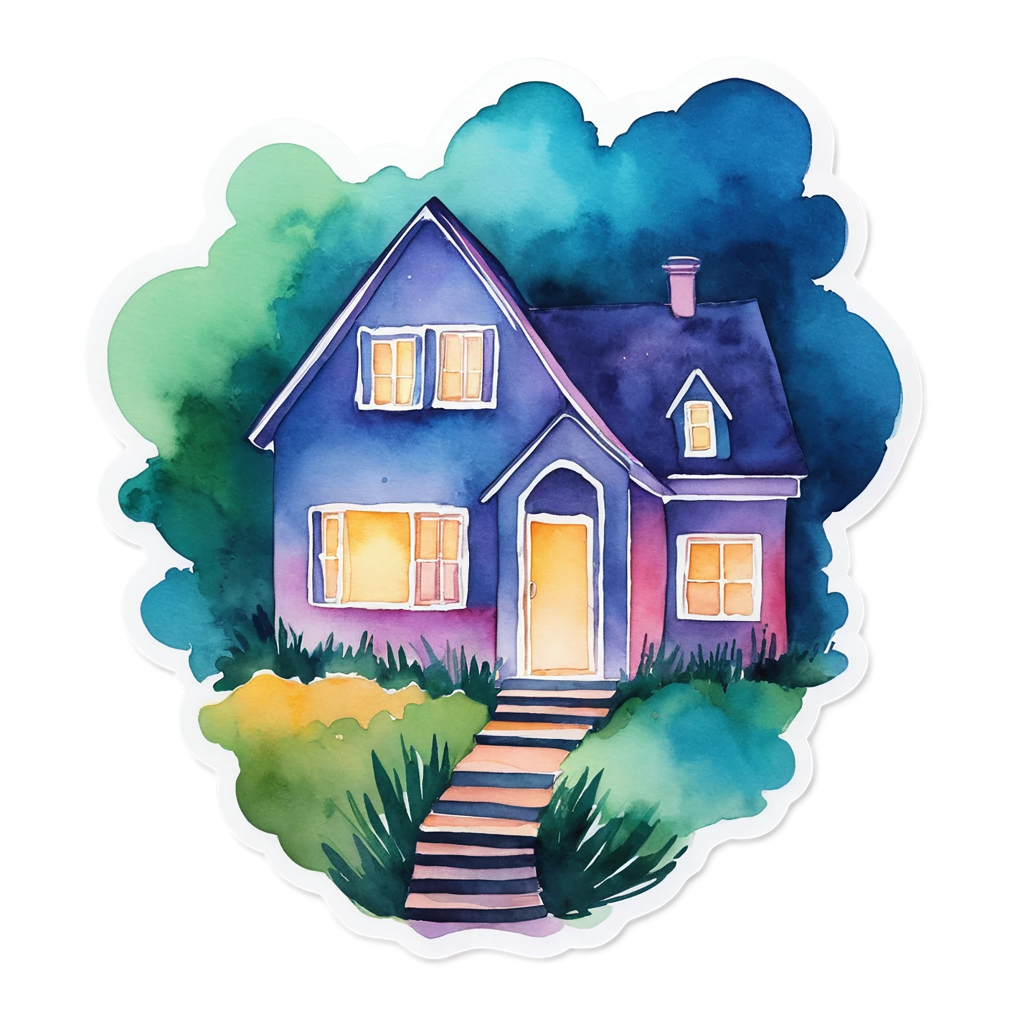 House watercolor sticker isolated on transparent background #19387