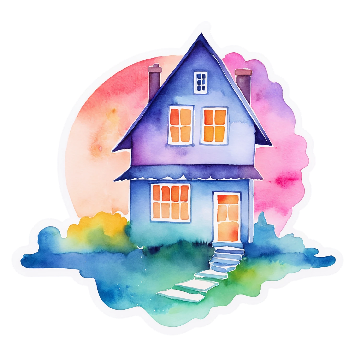House watercolor sticker isolated on transparent background #19388