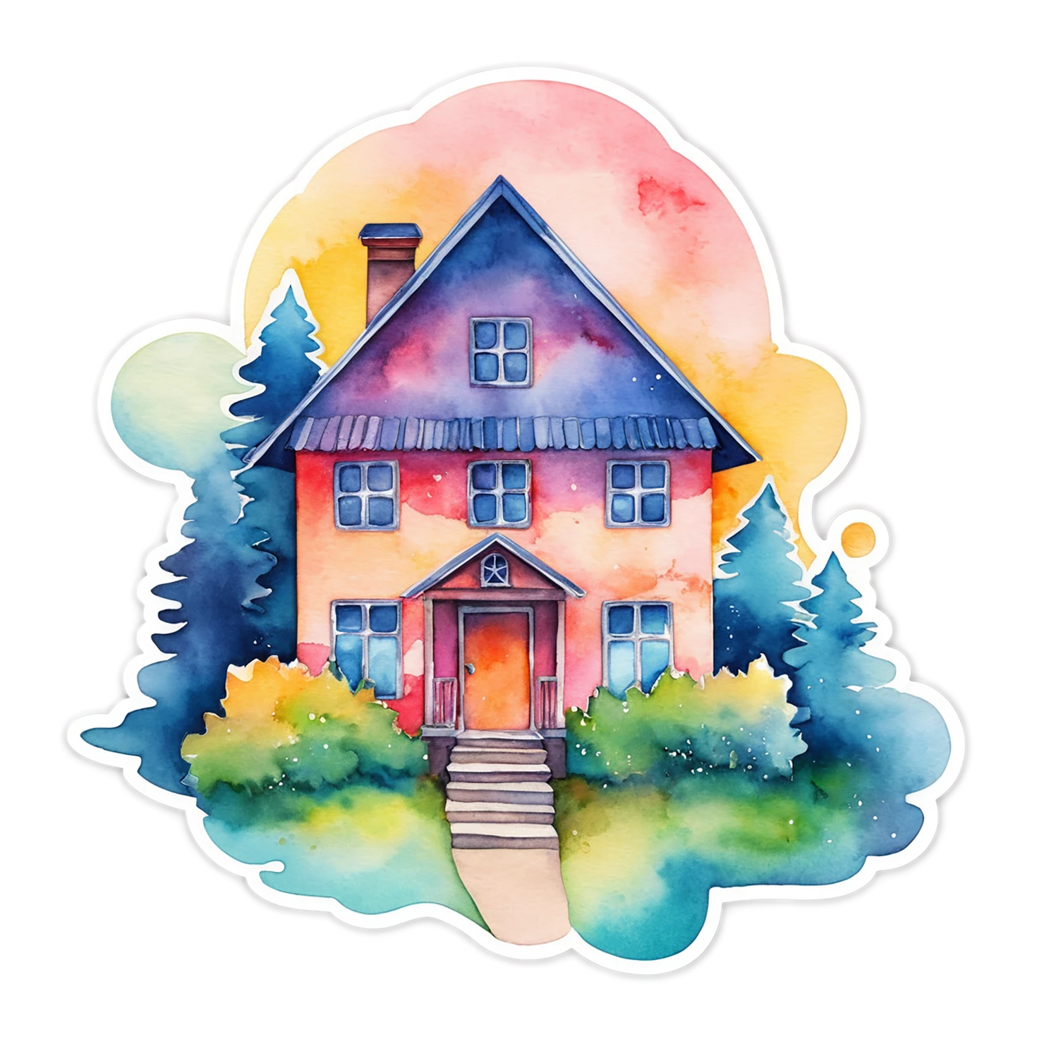 House watercolor sticker isolated on transparent background #19390