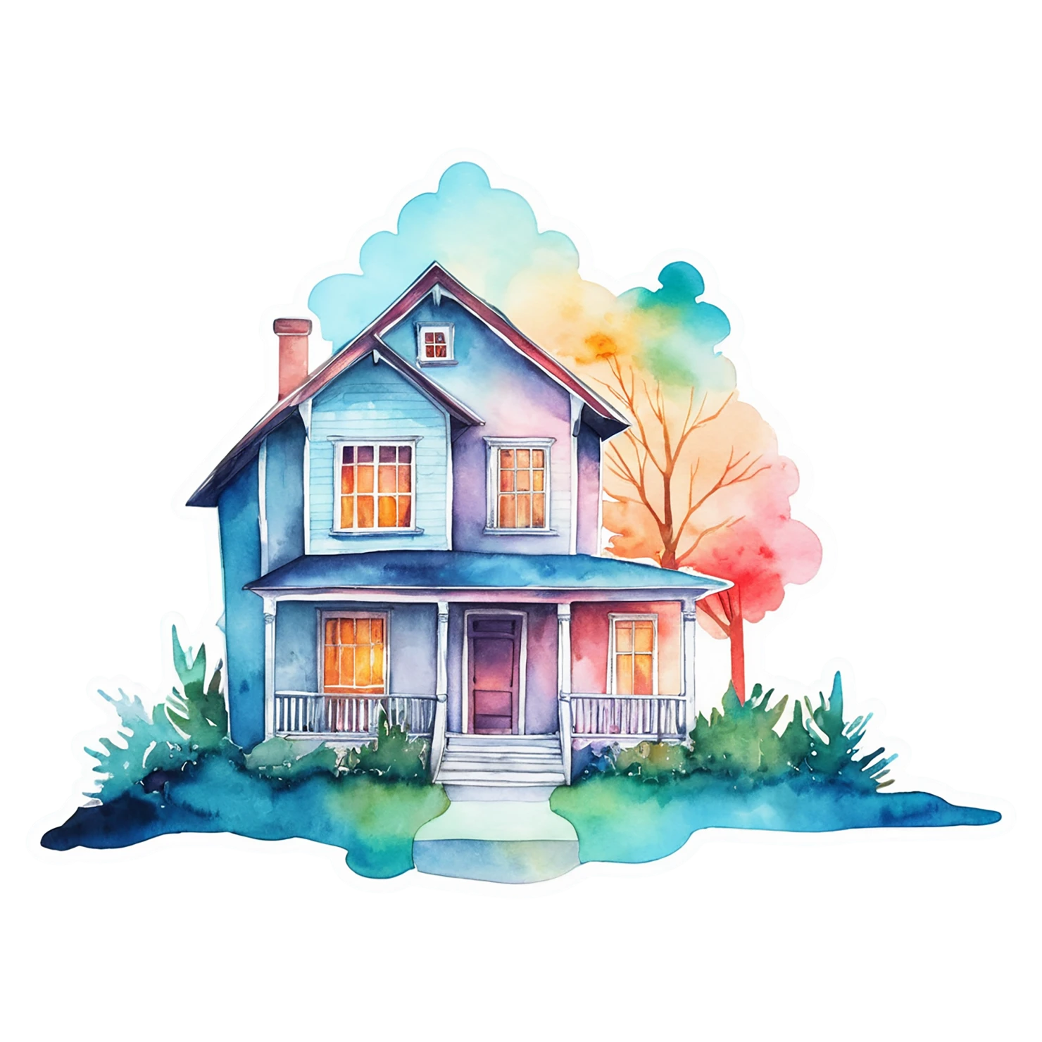 House watercolor sticker isolated on transparent background #19391