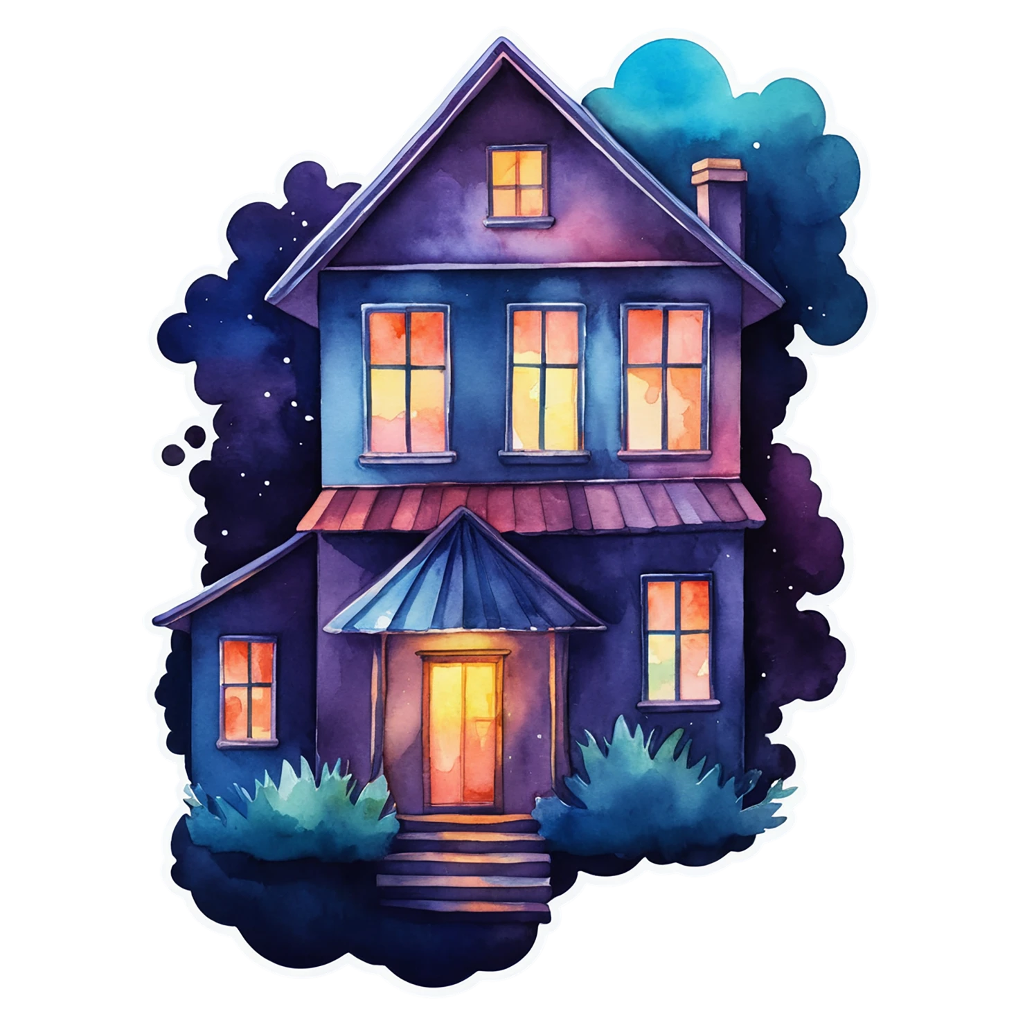 House watercolor sticker isolated on transparent background #19394