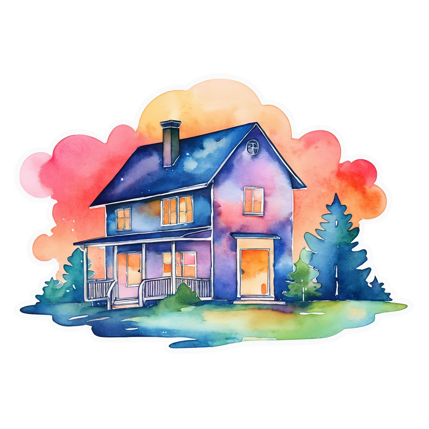House watercolor sticker isolated on transparent background #19396