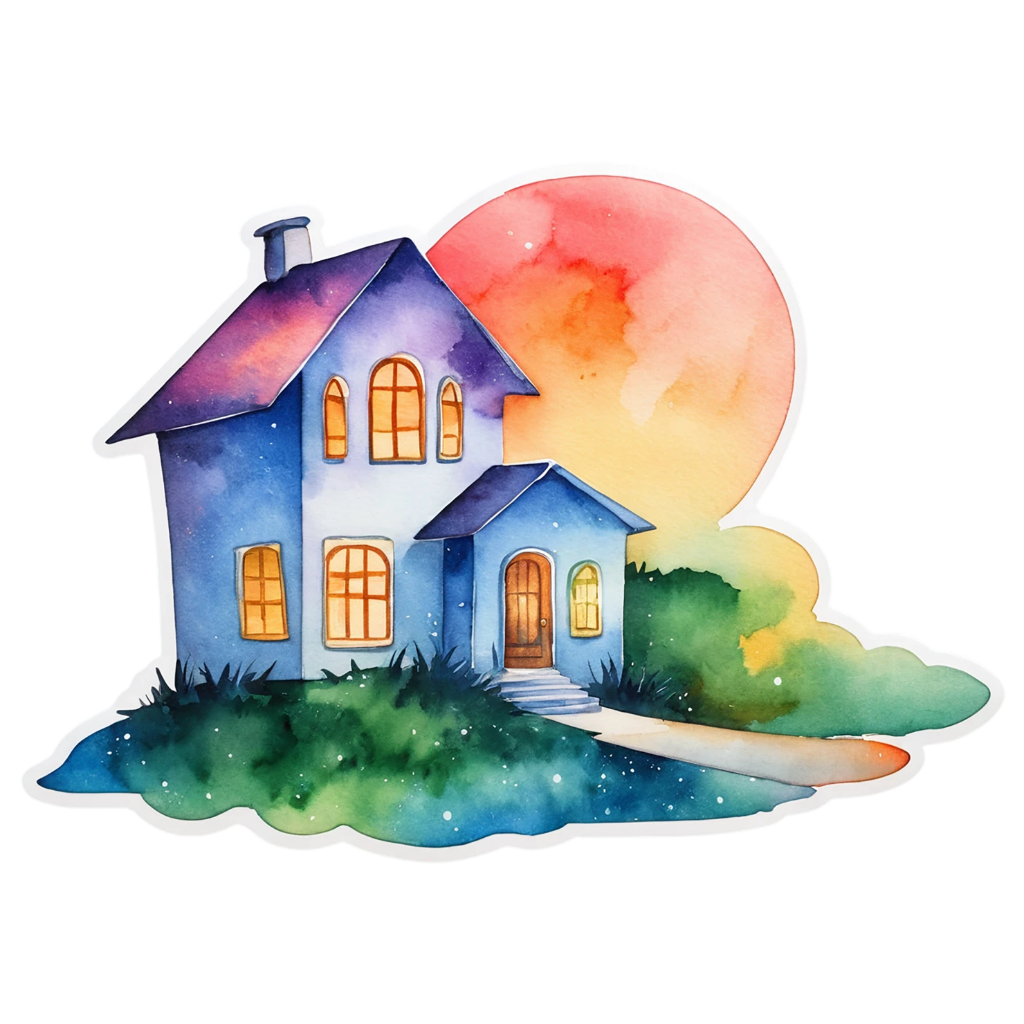 House watercolor sticker isolated on transparent background #19402
