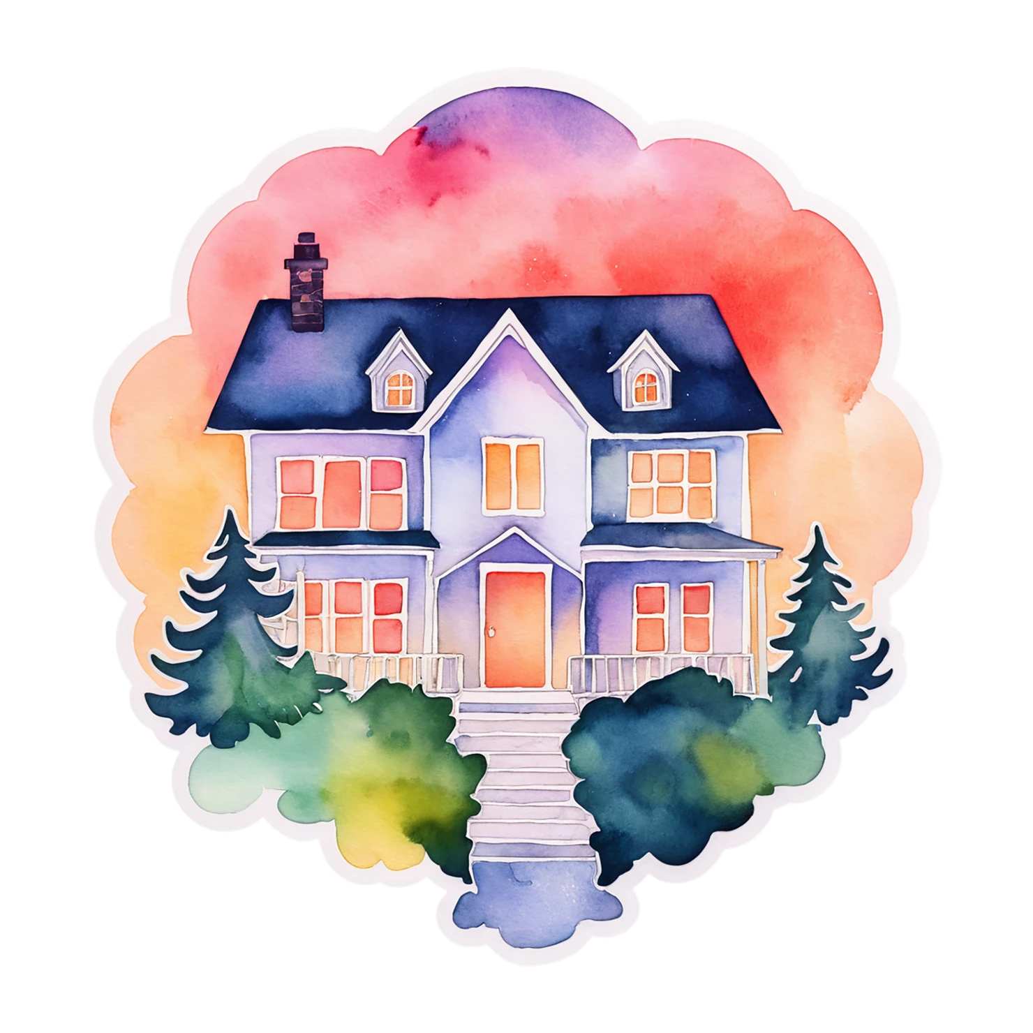 House watercolor sticker isolated on transparent background #19405