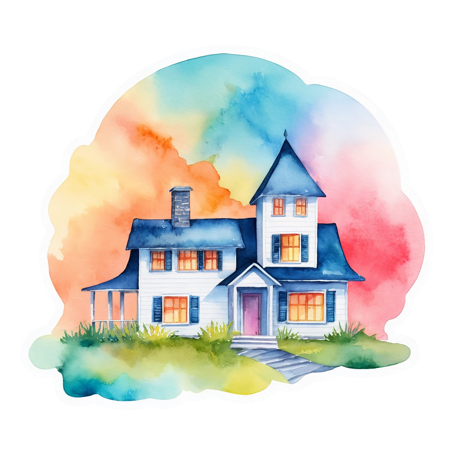 House watercolor sticker isolated on transparent background #19409
