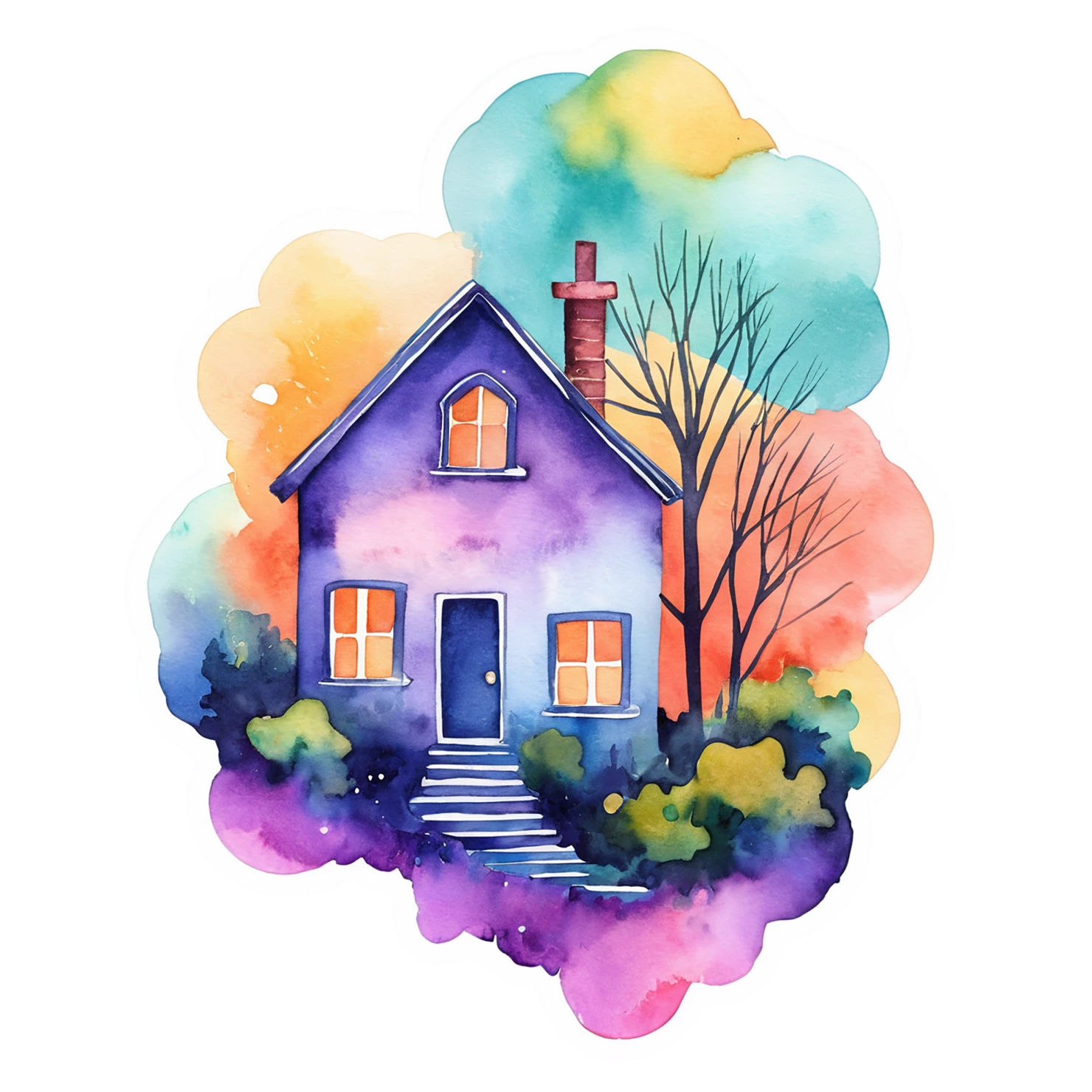 House watercolor sticker isolated on transparent background #19415