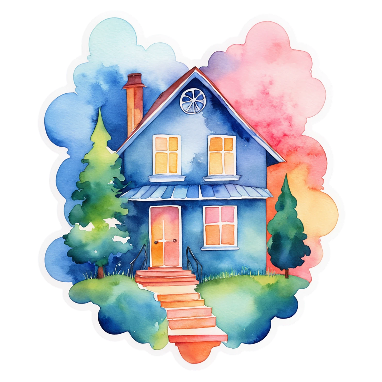 House watercolor sticker isolated on transparent background #19425