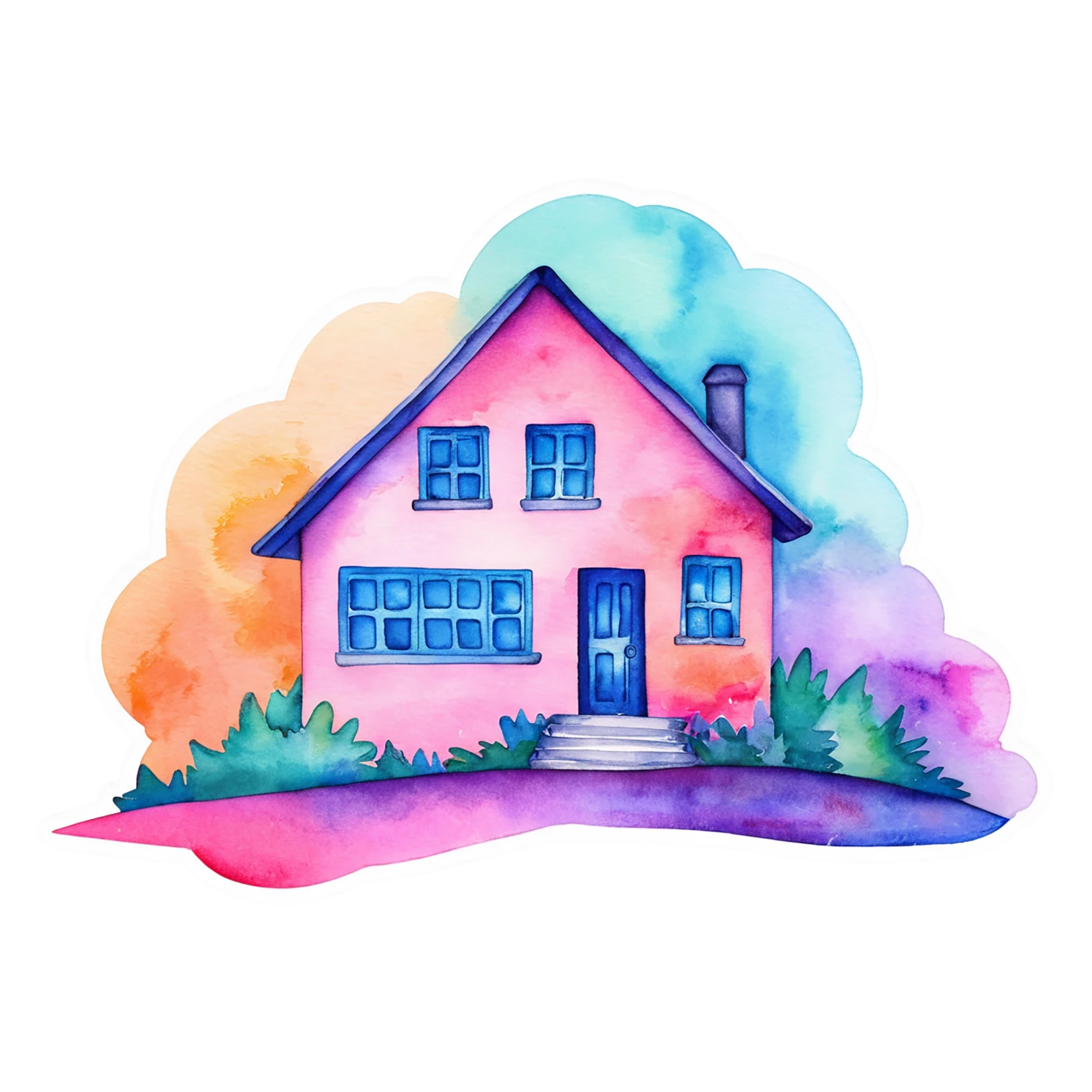 House watercolor sticker isolated on transparent background #19429