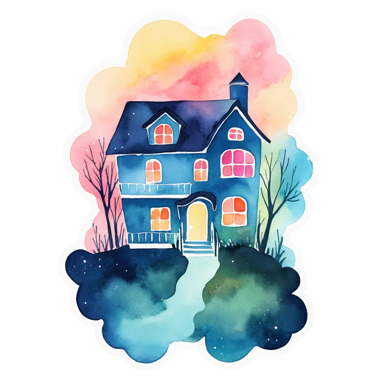 House watercolor sticker isolated on transparent background #19437