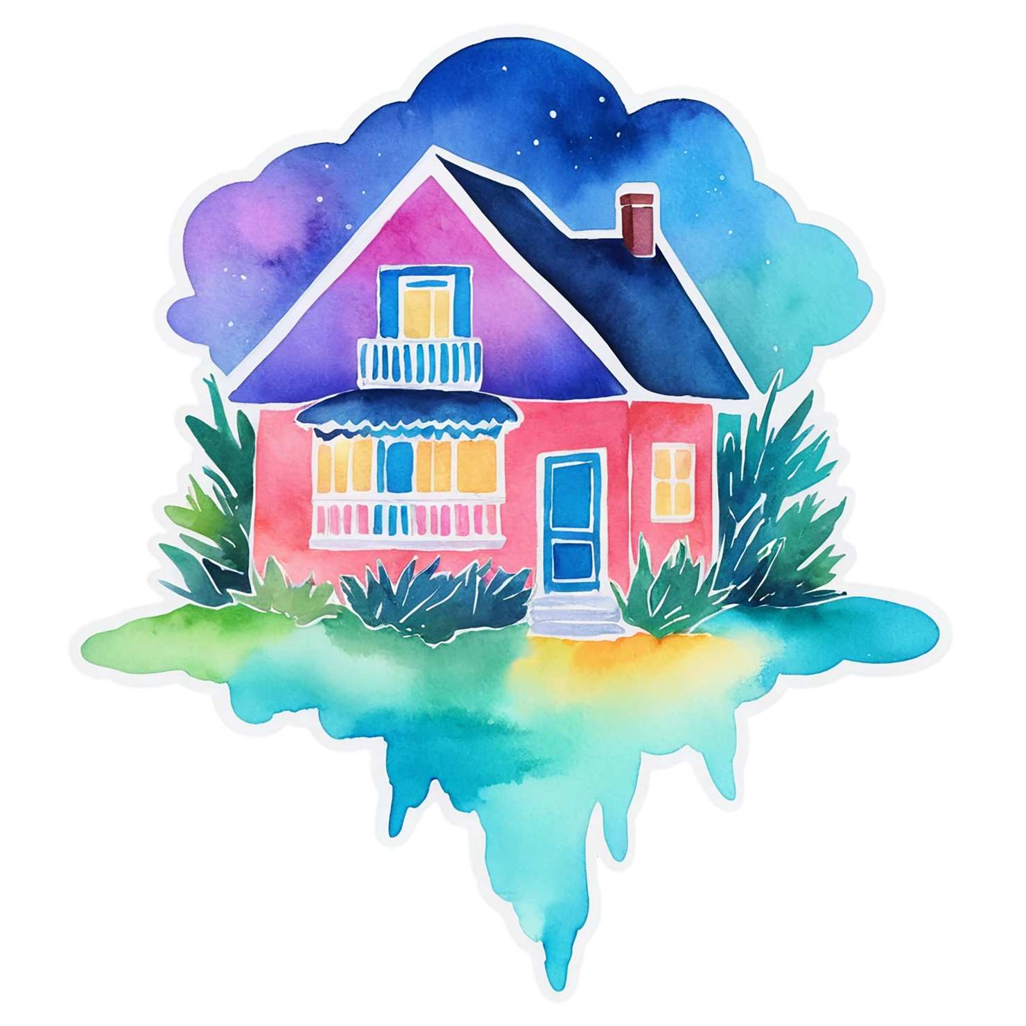 House watercolor sticker isolated on transparent background #19440