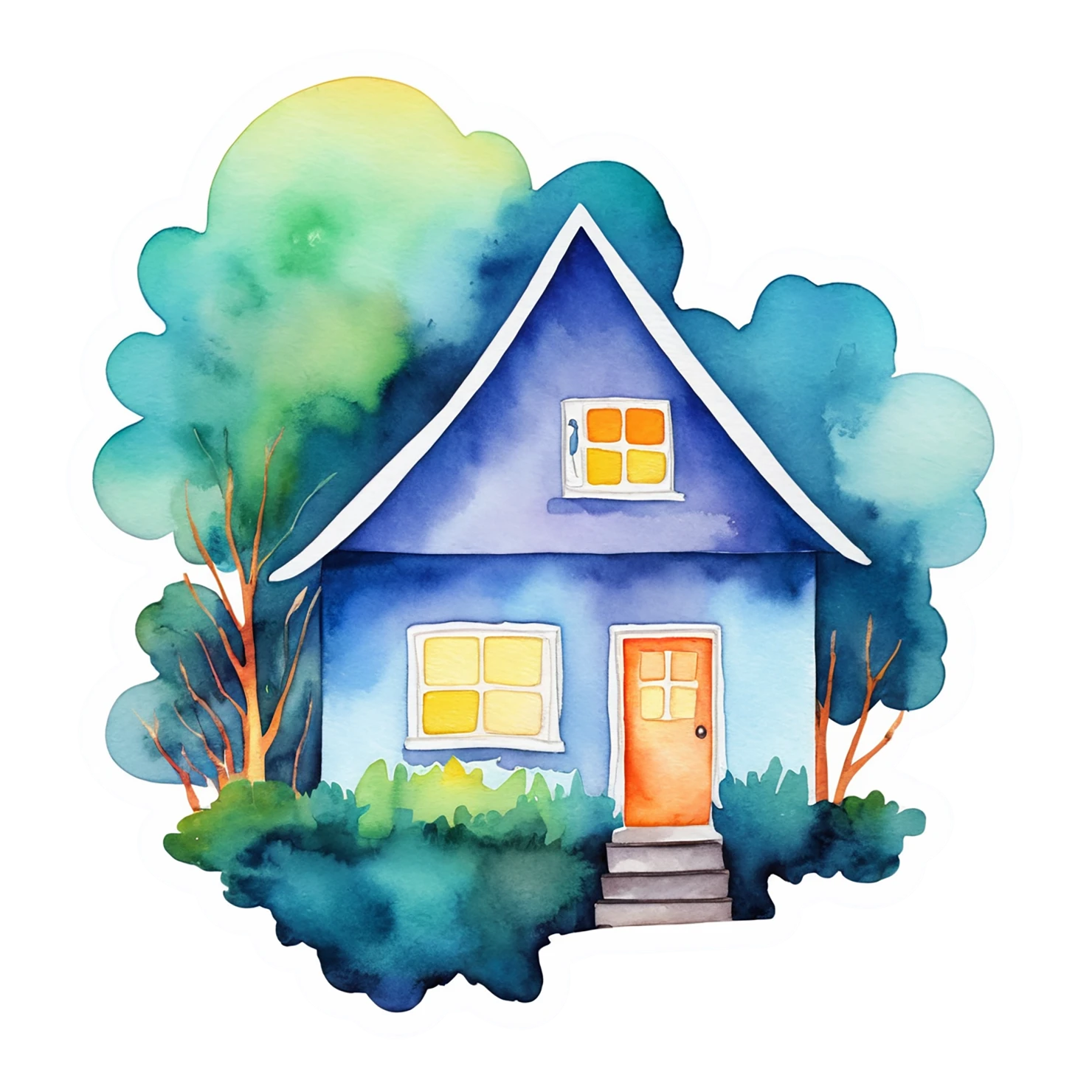 House watercolor sticker isolated on transparent background #19442