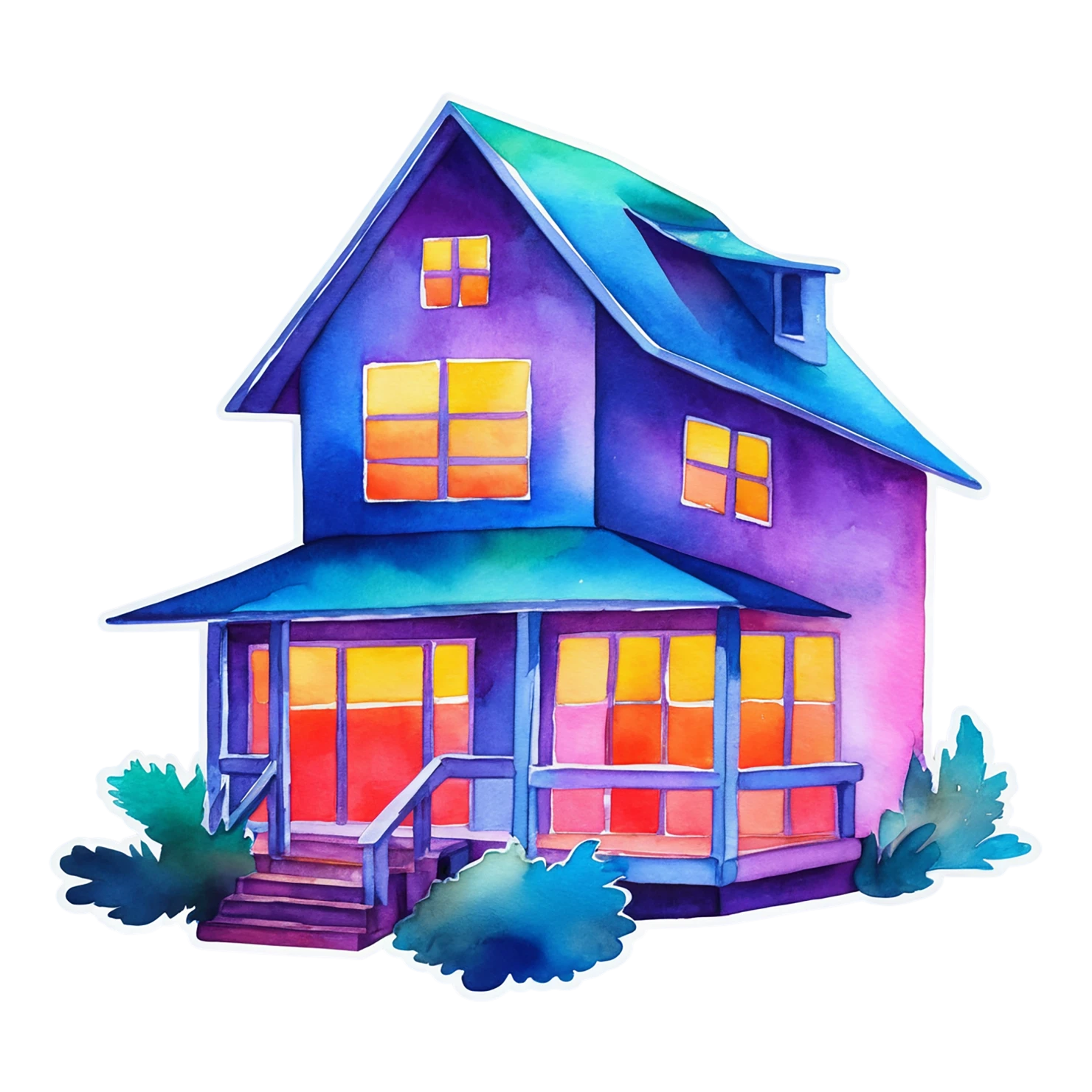House watercolor sticker isolated on transparent background #19444