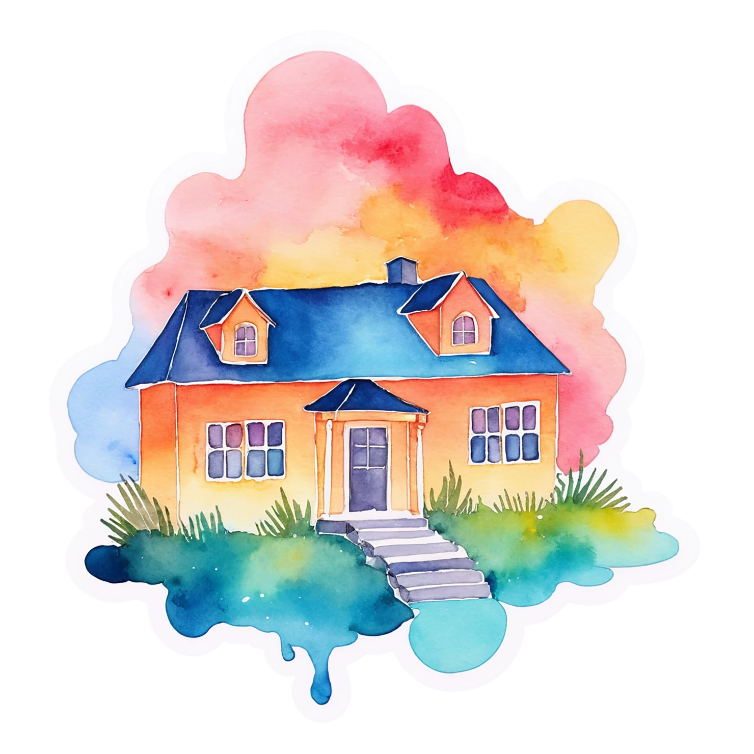 House watercolor sticker isolated on transparent background #19445