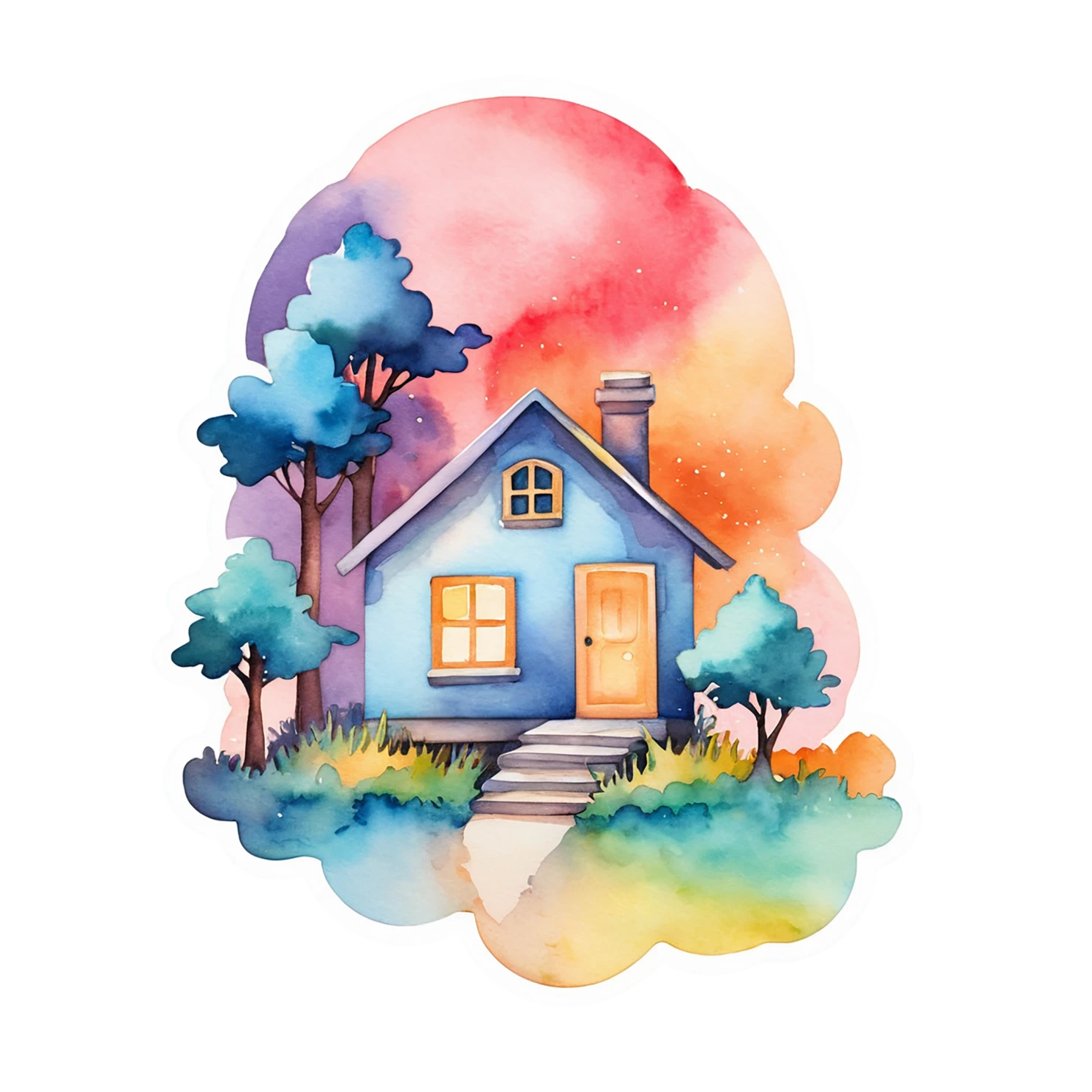House watercolor sticker isolated on transparent background #19448