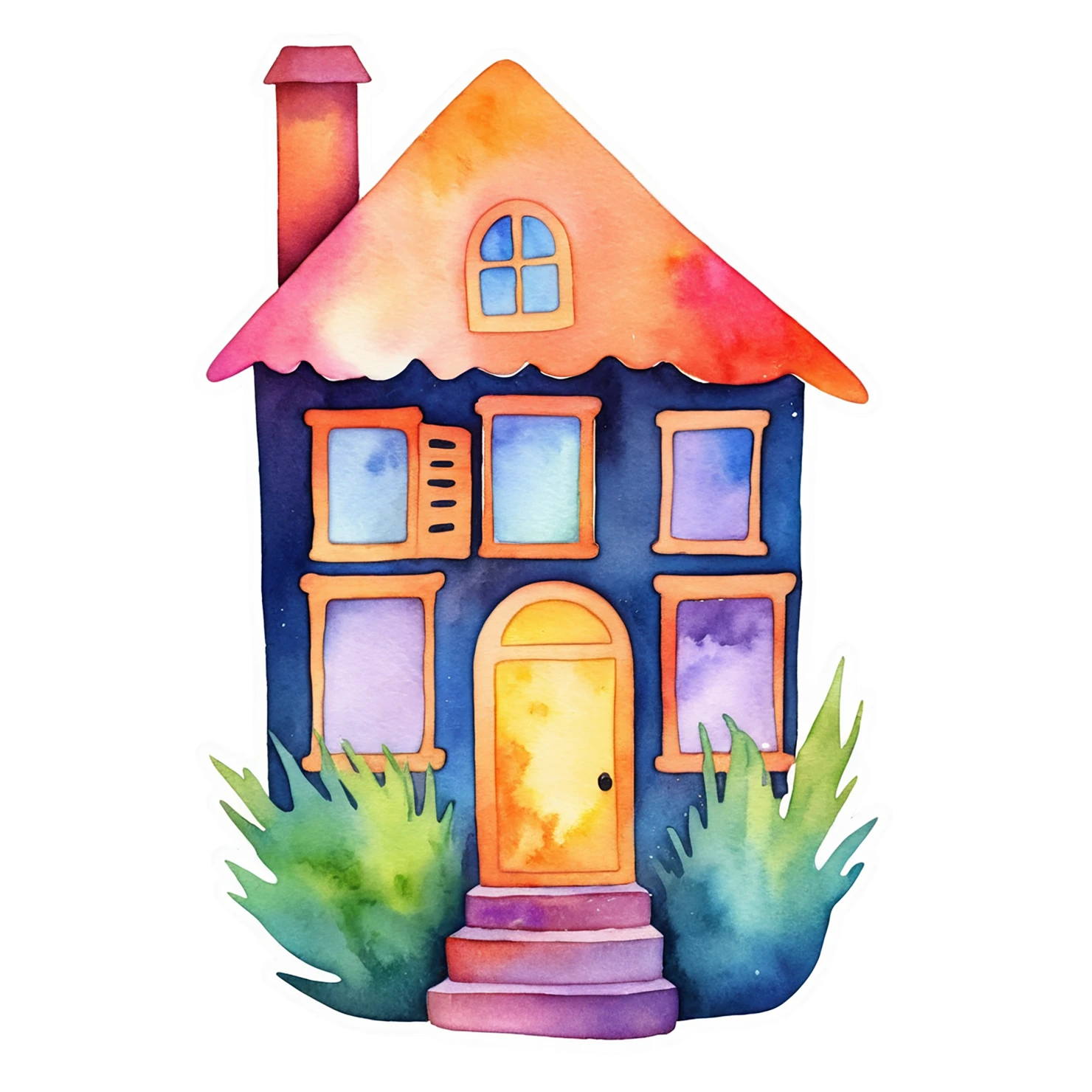 House watercolor sticker isolated on transparent background #19450