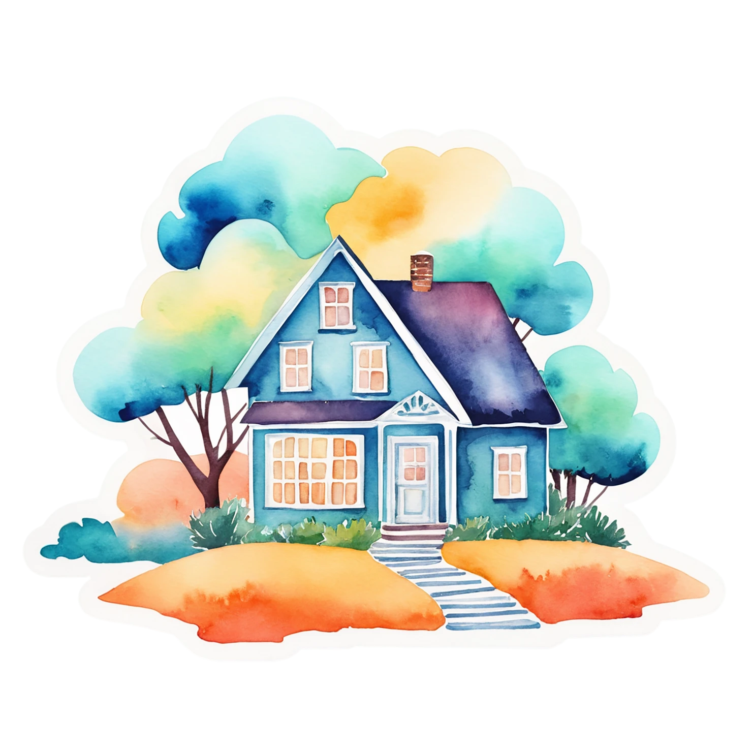 House watercolor sticker isolated on transparent background #19453