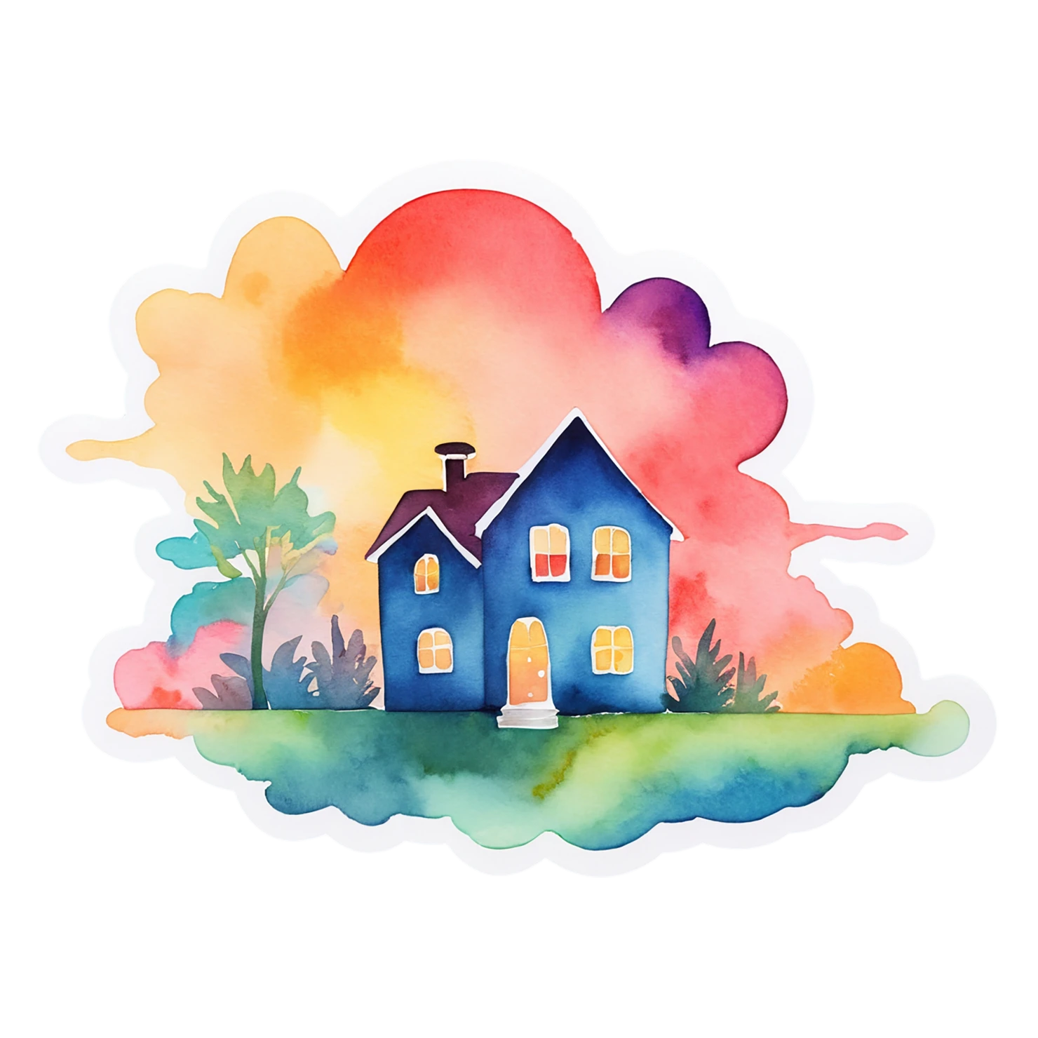 House watercolor sticker isolated on transparent background #19456