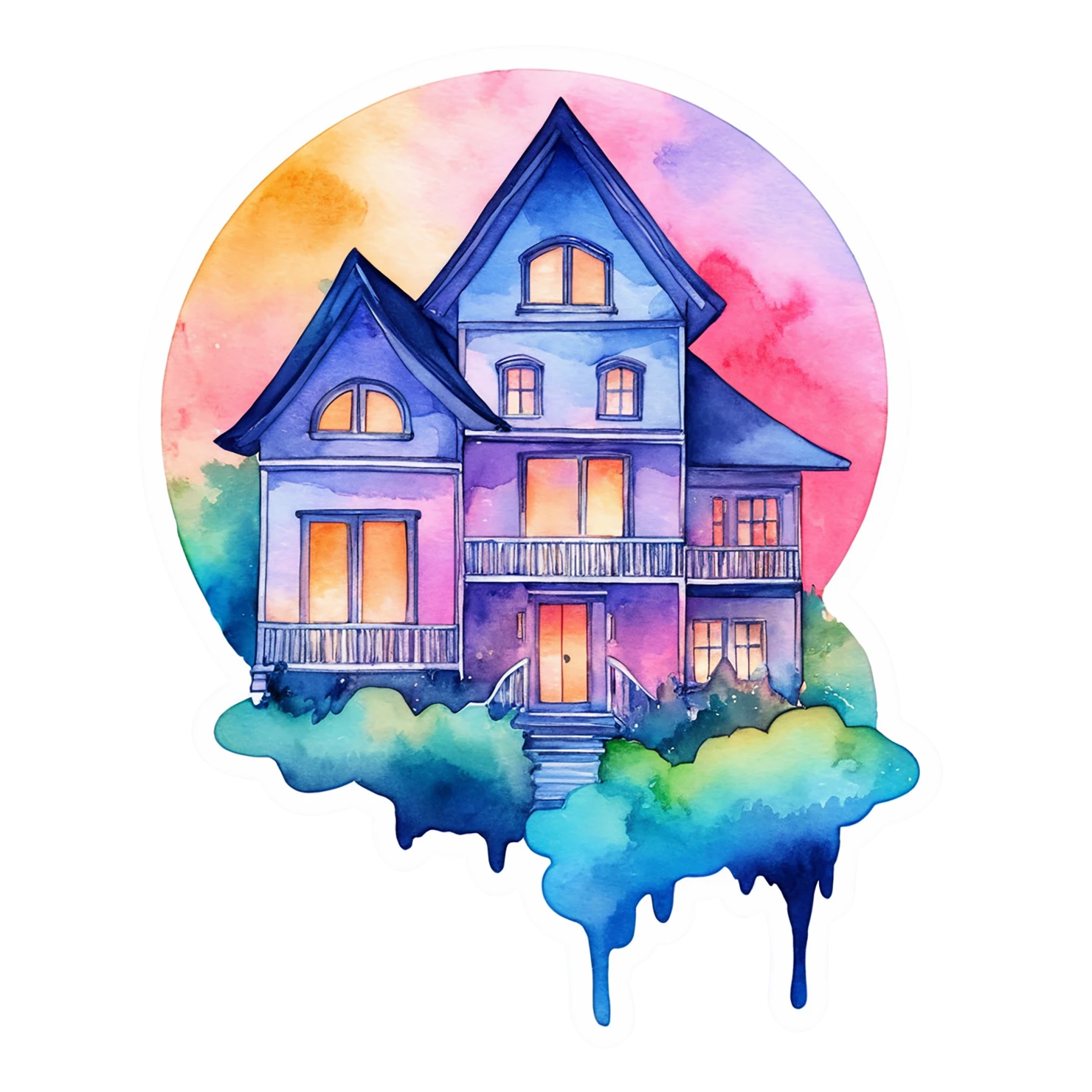 House watercolor sticker isolated on transparent background #19457