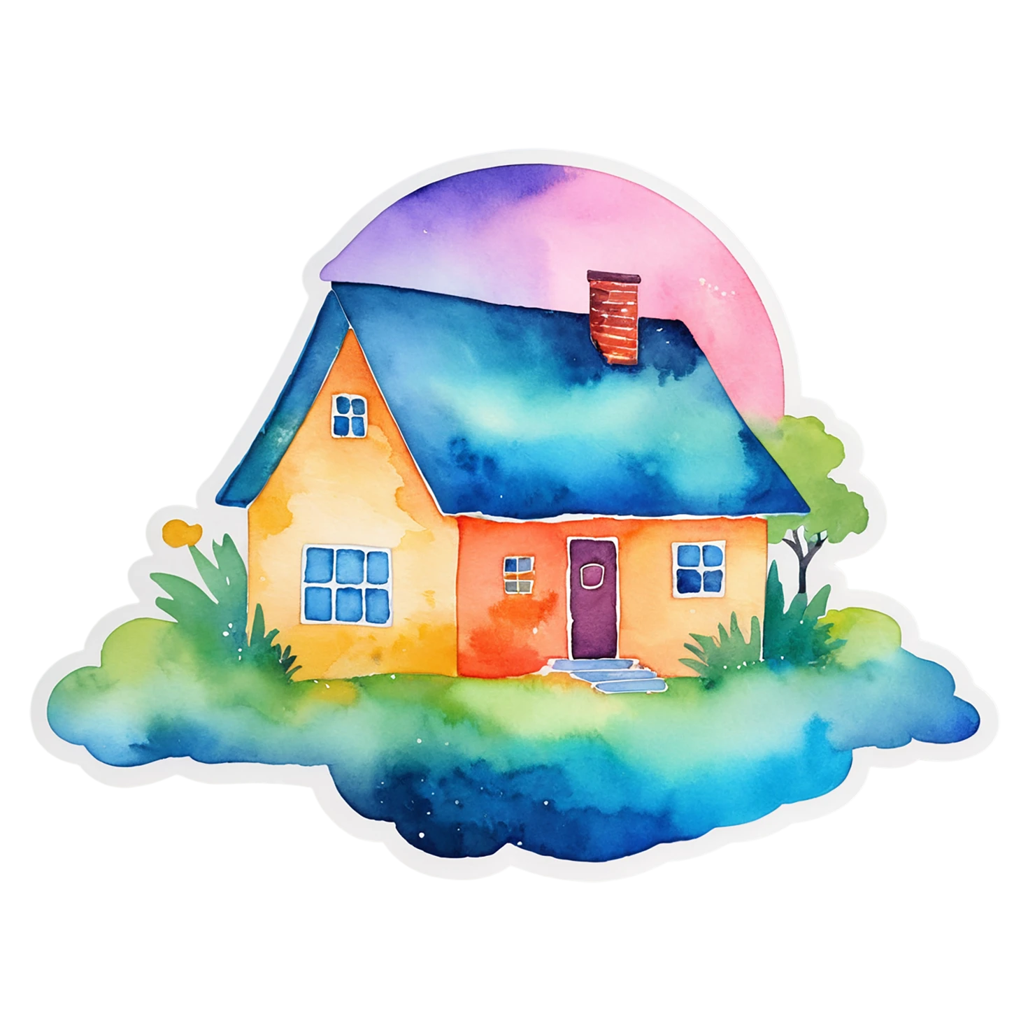 House watercolor sticker isolated on transparent background #19463
