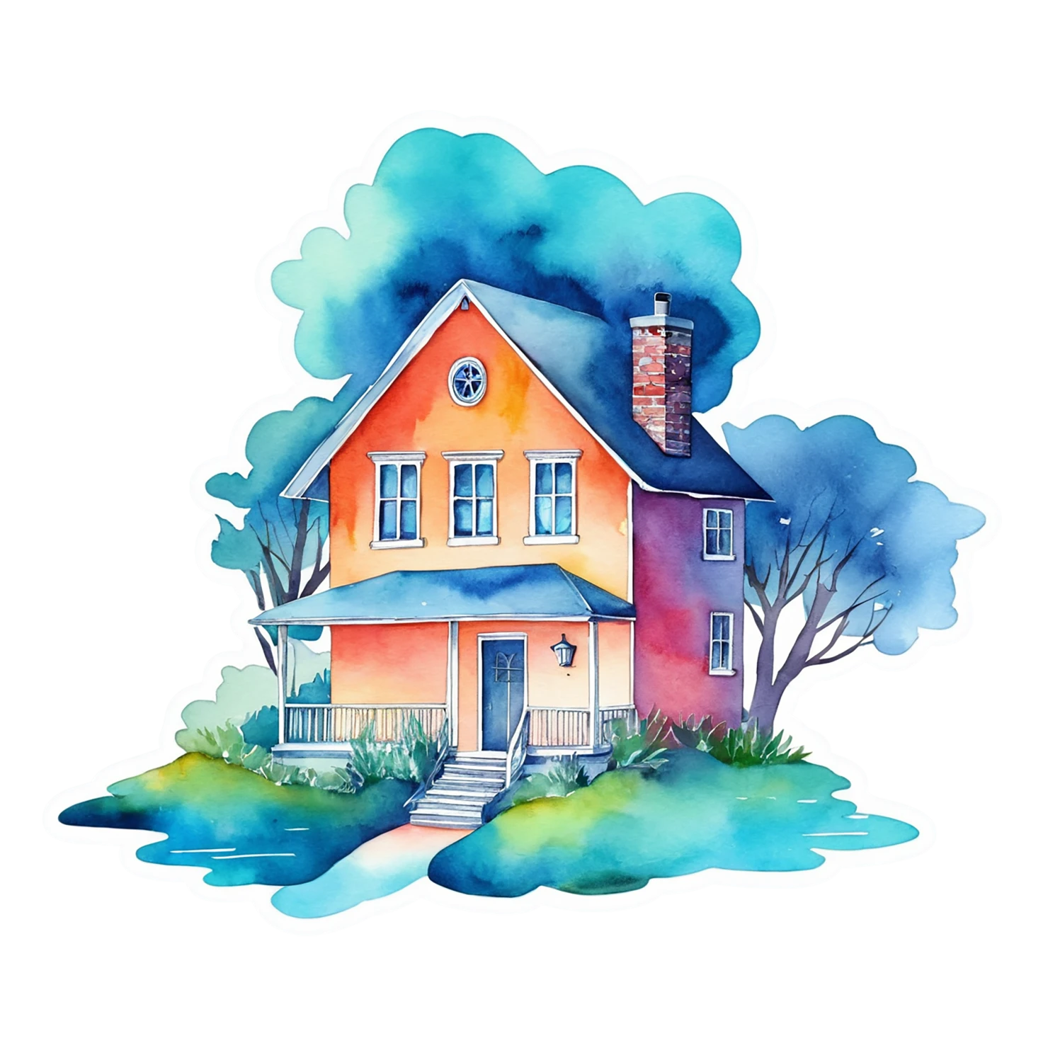 House watercolor sticker isolated on transparent background #19465