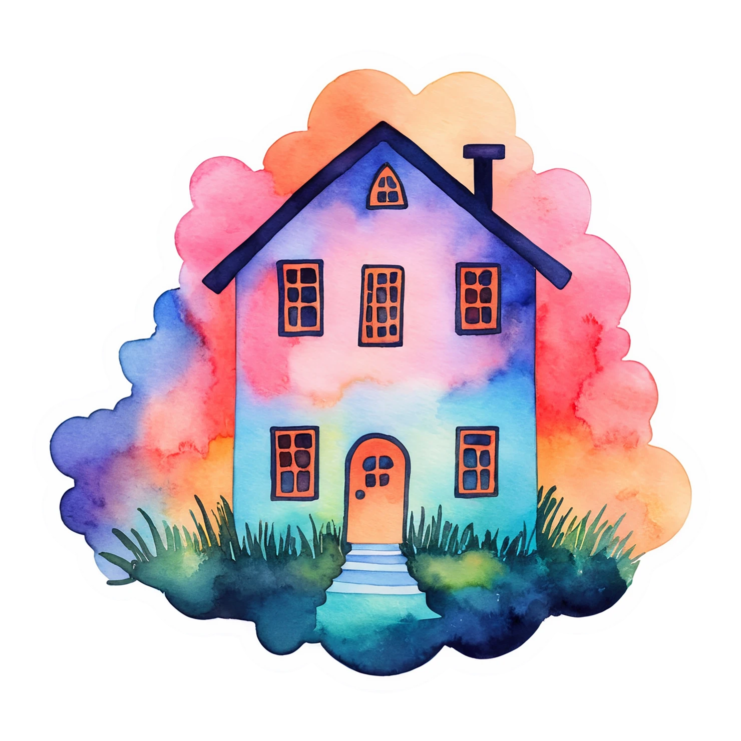 House watercolor sticker isolated on transparent background #19469