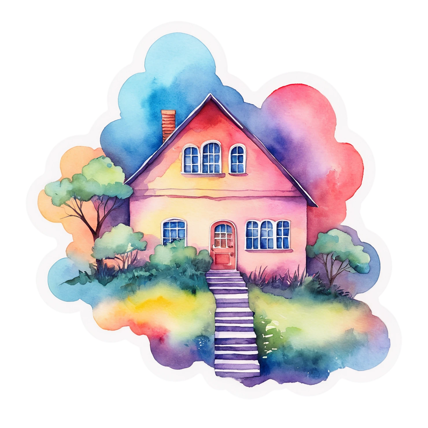 House watercolor sticker isolated on transparent background #19474