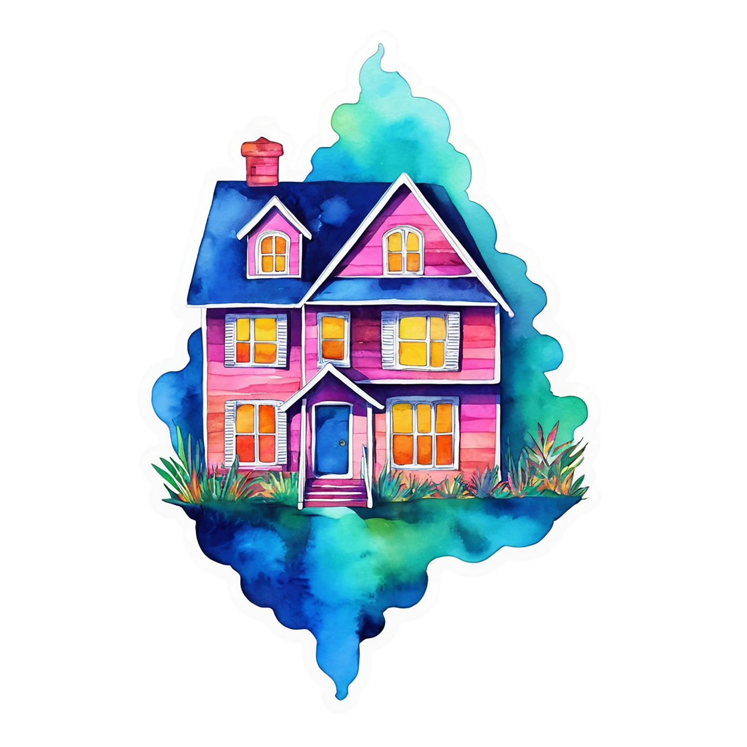 House watercolor sticker isolated on transparent background #19478