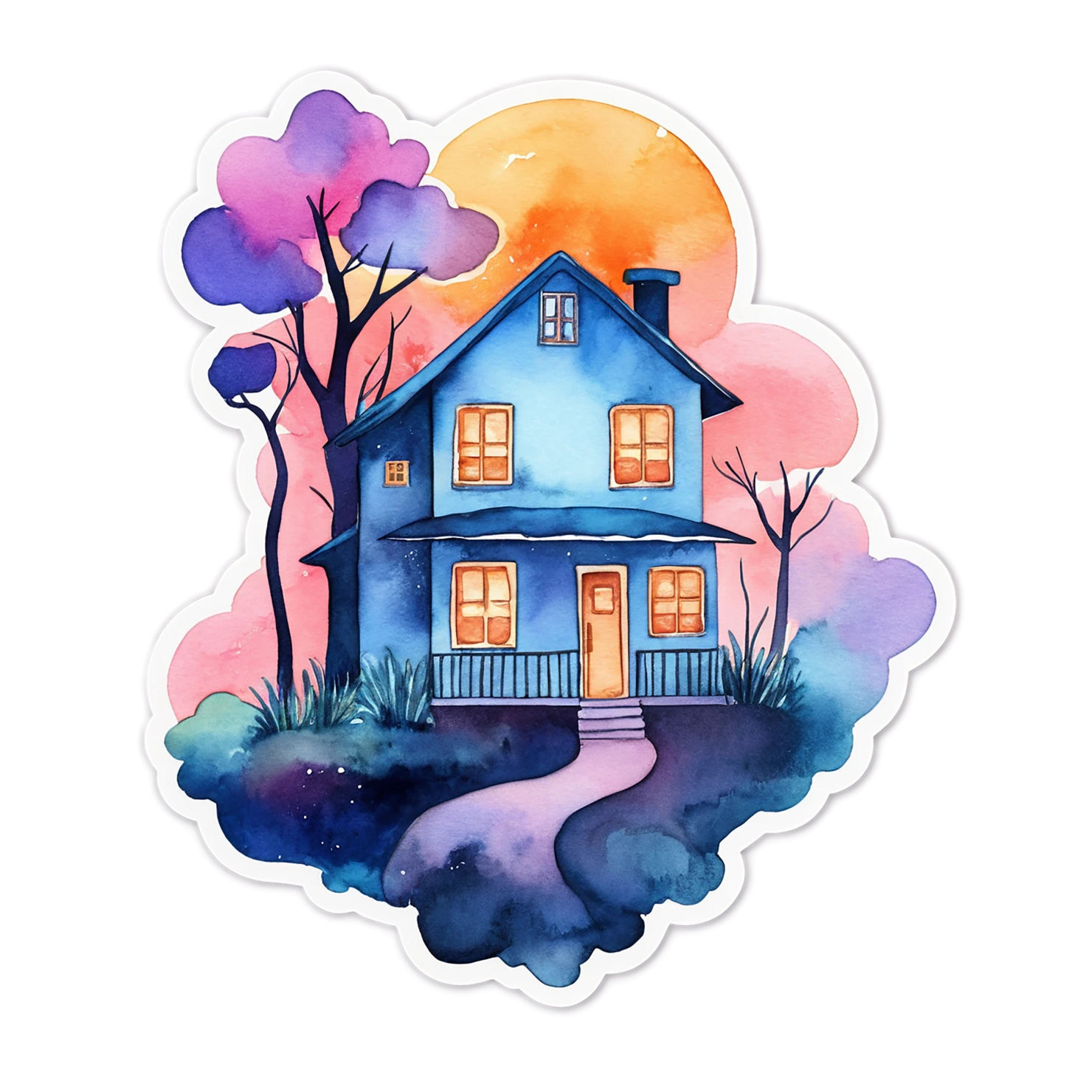 House watercolor sticker isolated on transparent background #19480